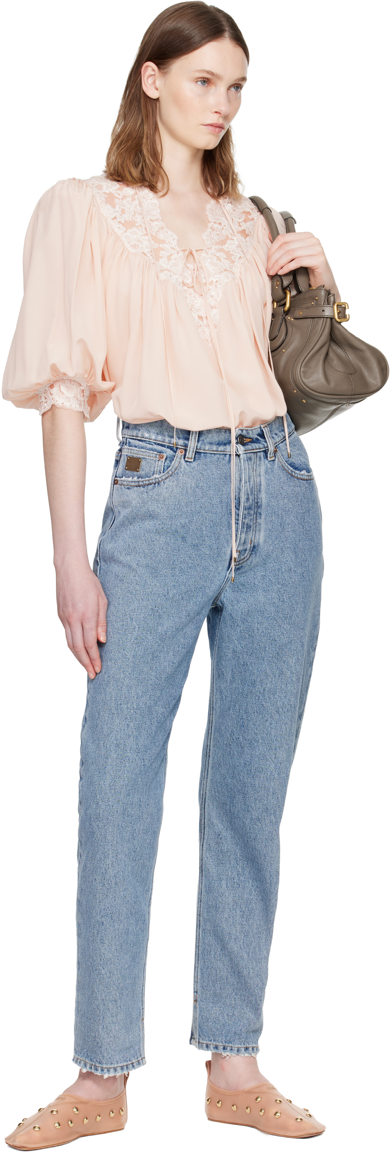 Chloé: ピンク Fluid Puff-Sleeve ブラウス | SSENSE 日本