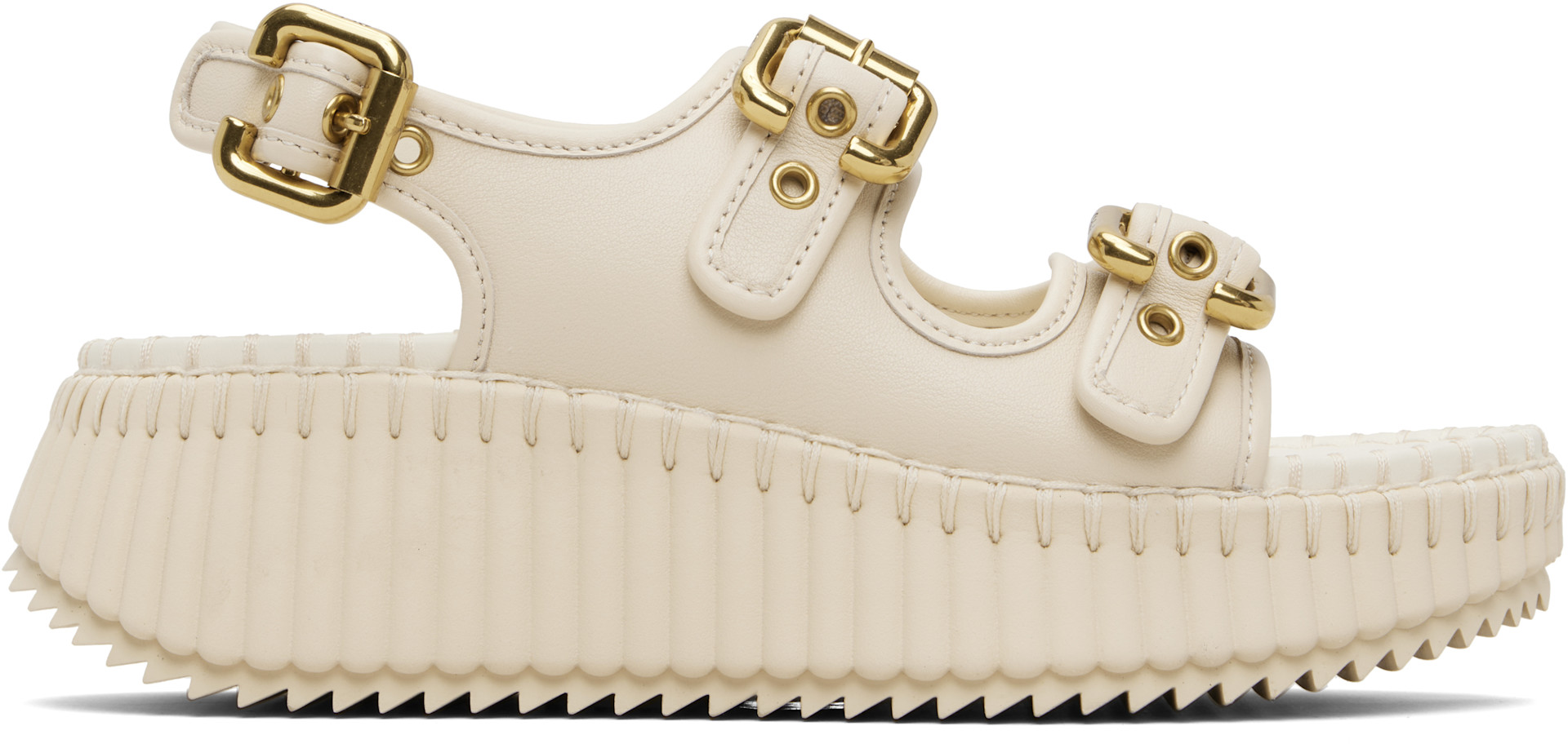 Chloé - Sandales à talon compensé Nama beiges