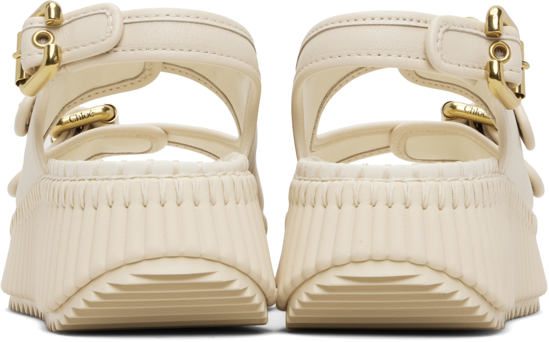 Chloé - Sandales à talon compensé Nama beiges