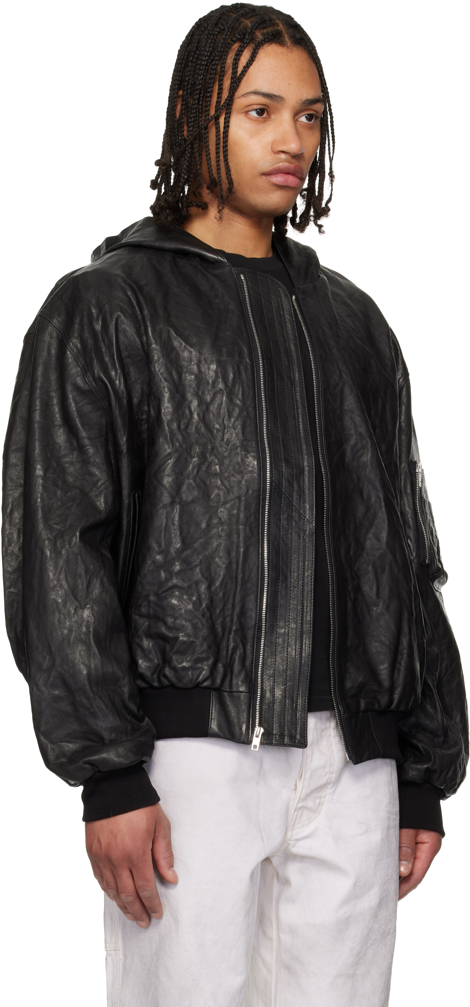 ALEXANDER DIGENOVA - Black Leather Hooded Jacket