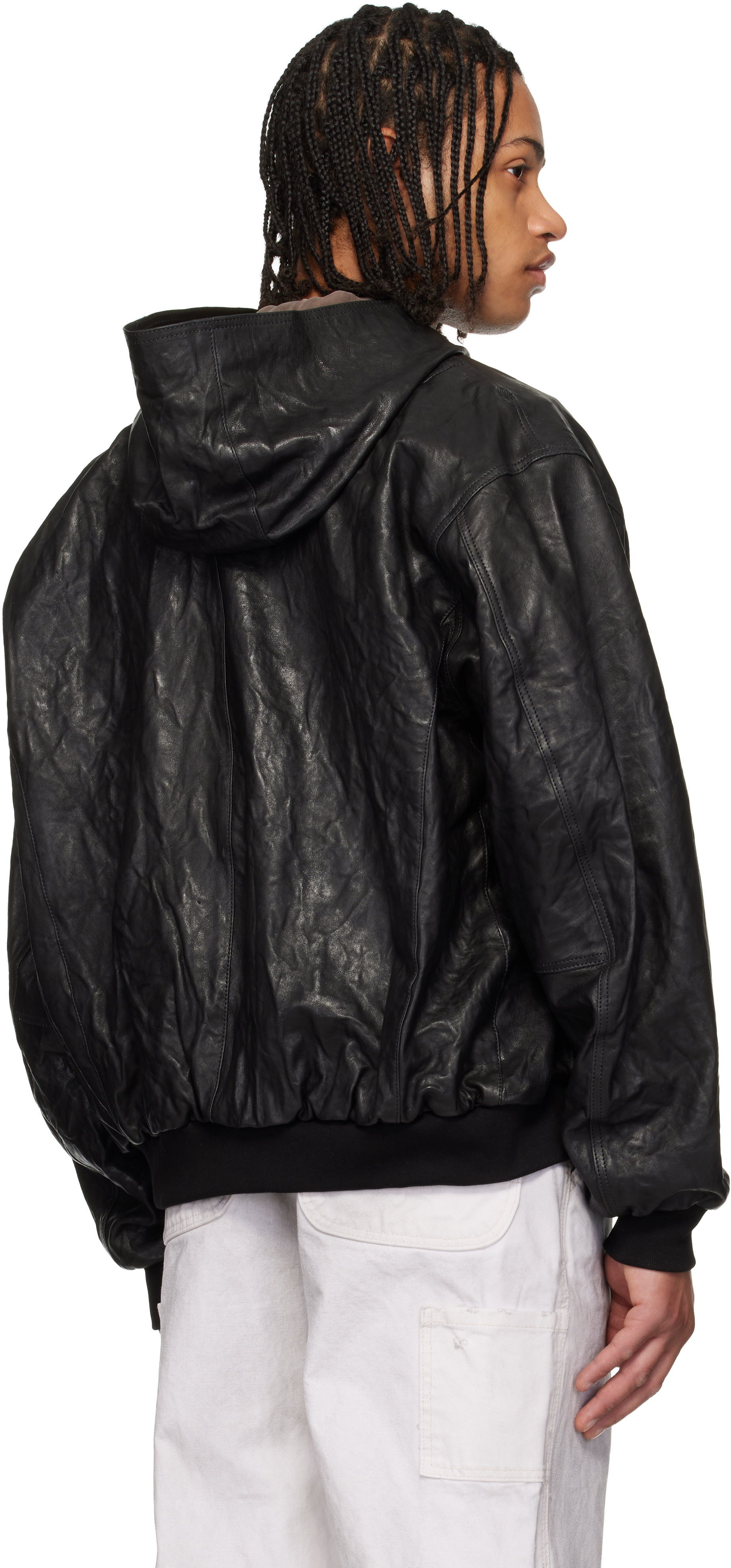 ALEXANDER DIGENOVA - Black Leather Hooded Jacket