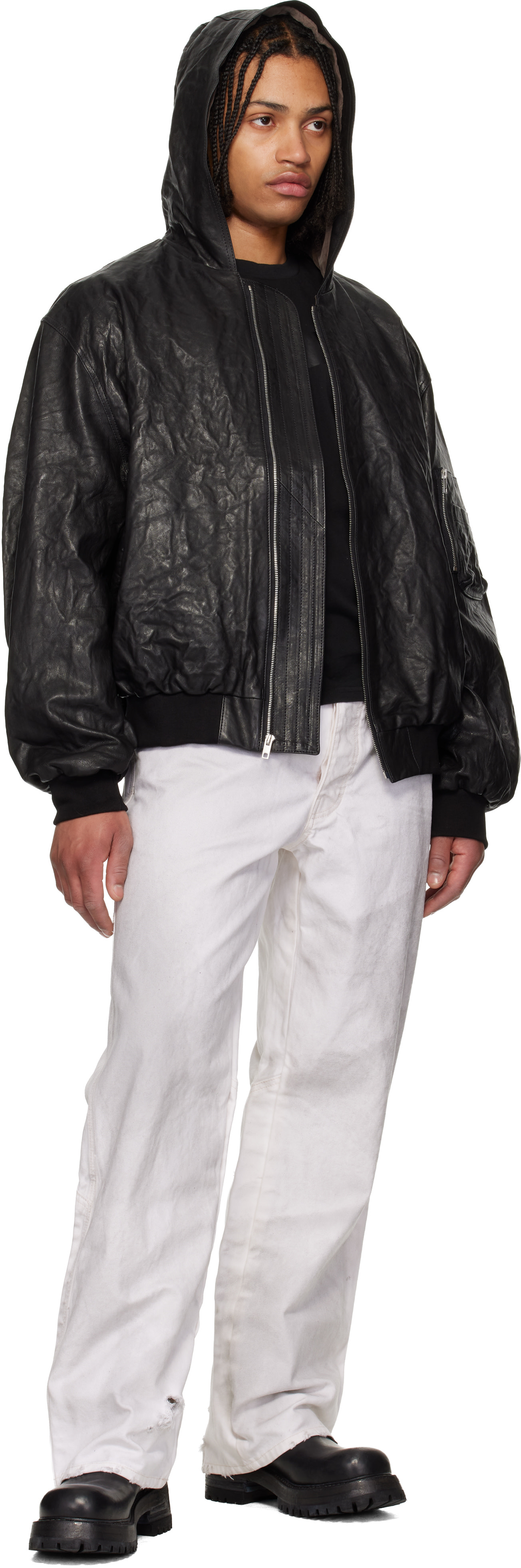 ALEXANDER DIGENOVA - Black Leather Hooded Jacket