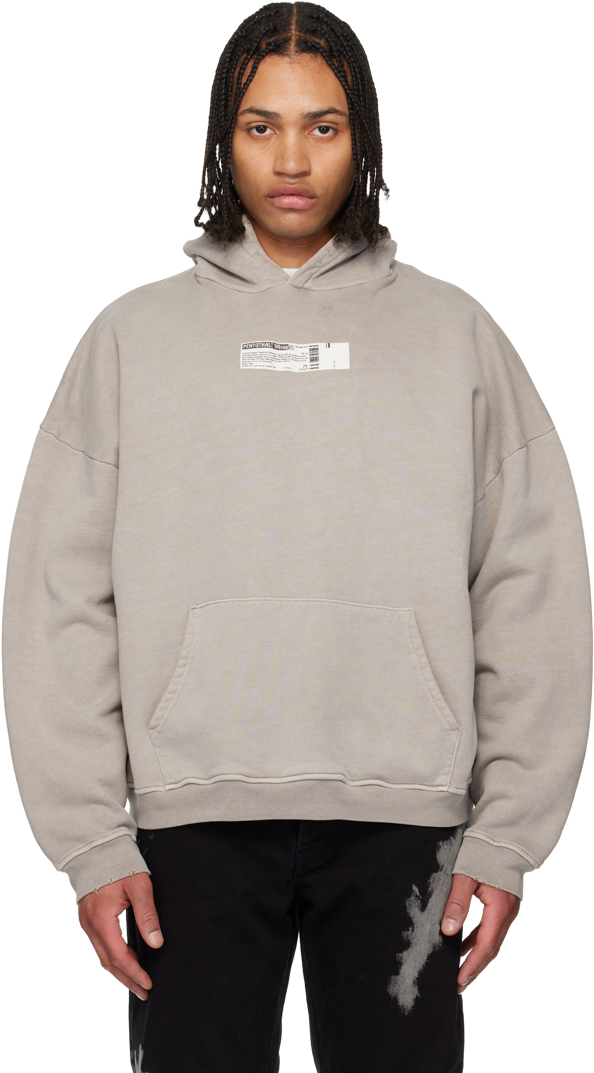 ALEXANDER DIGENOVA: Gray 'Truth Serum' Shrunken Hoodie | SSENSE