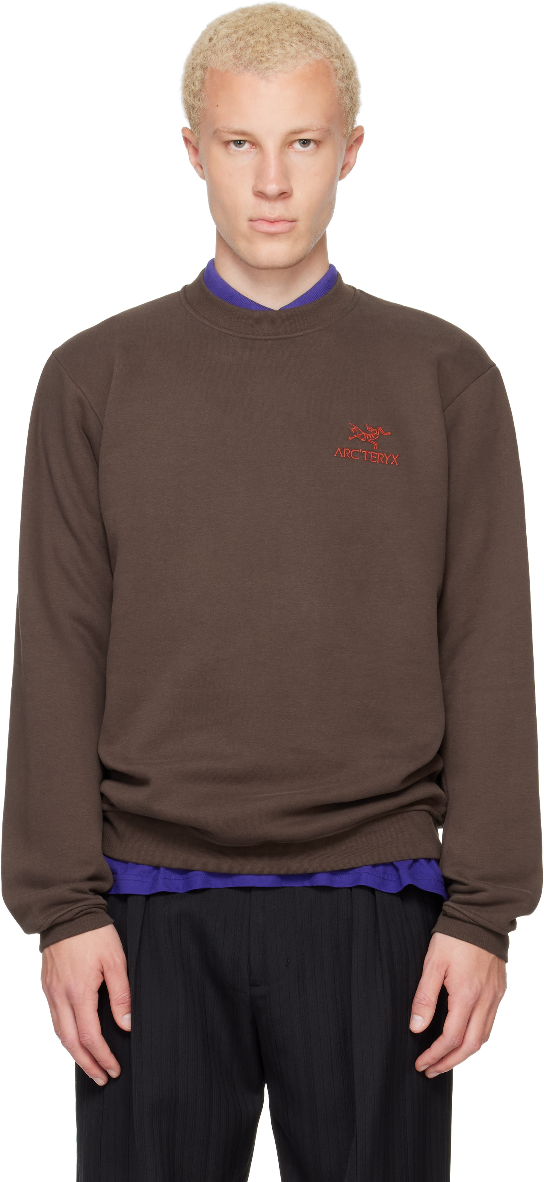 Arc'teryx: Brown Emblem Fleece Crew Neck Sweatshirt | SSENSE Canada