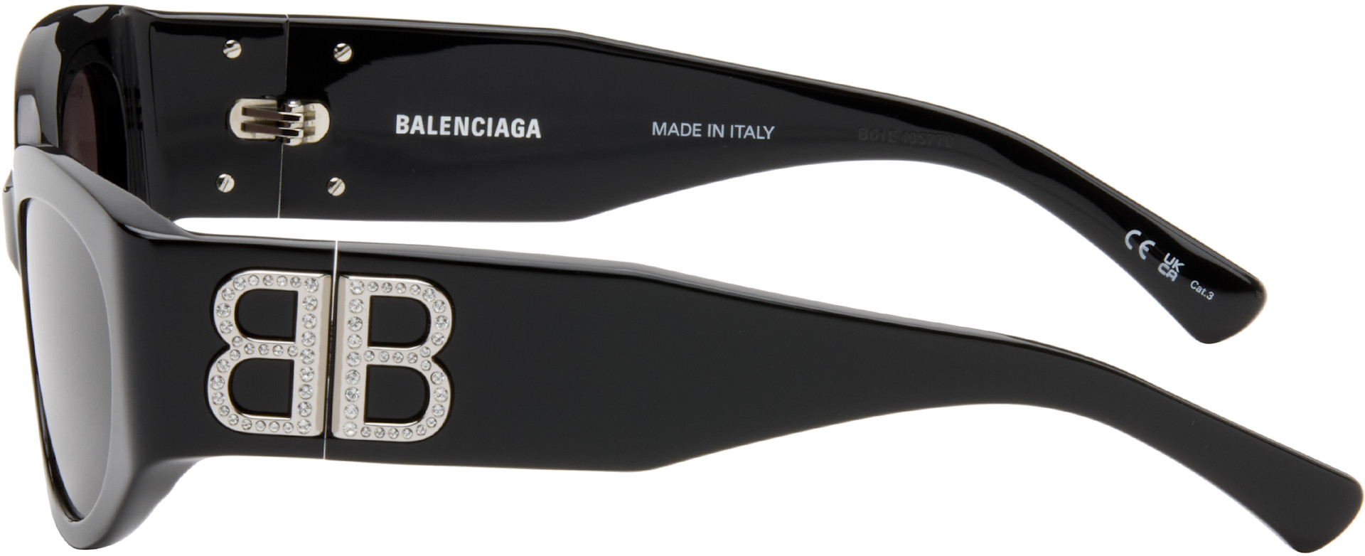 Balenciaga: Black Bossy Cat Eye Strass Sunglasses | SSENSE