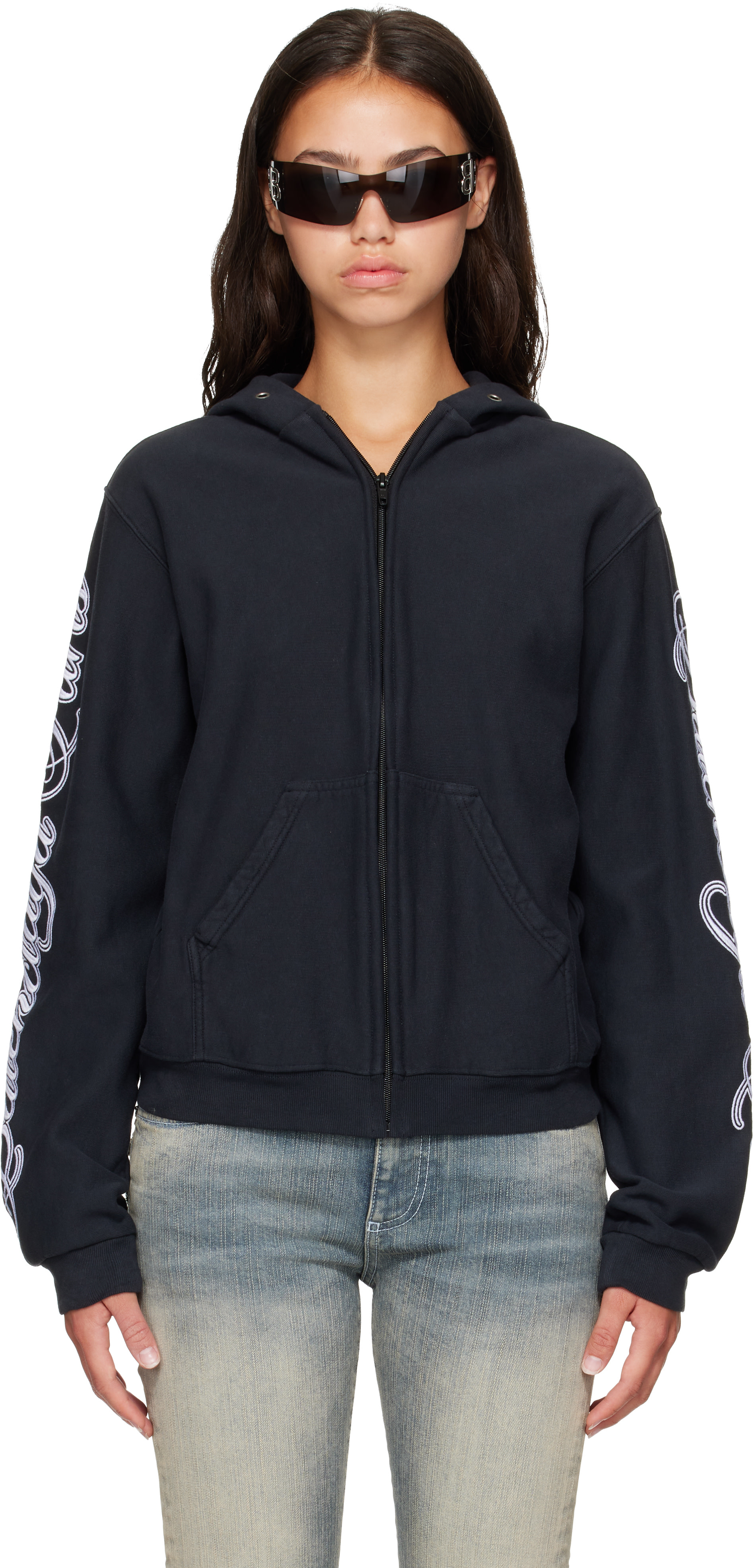 Balenciaga - Pull à capuche noir à glissière et à coupe classique