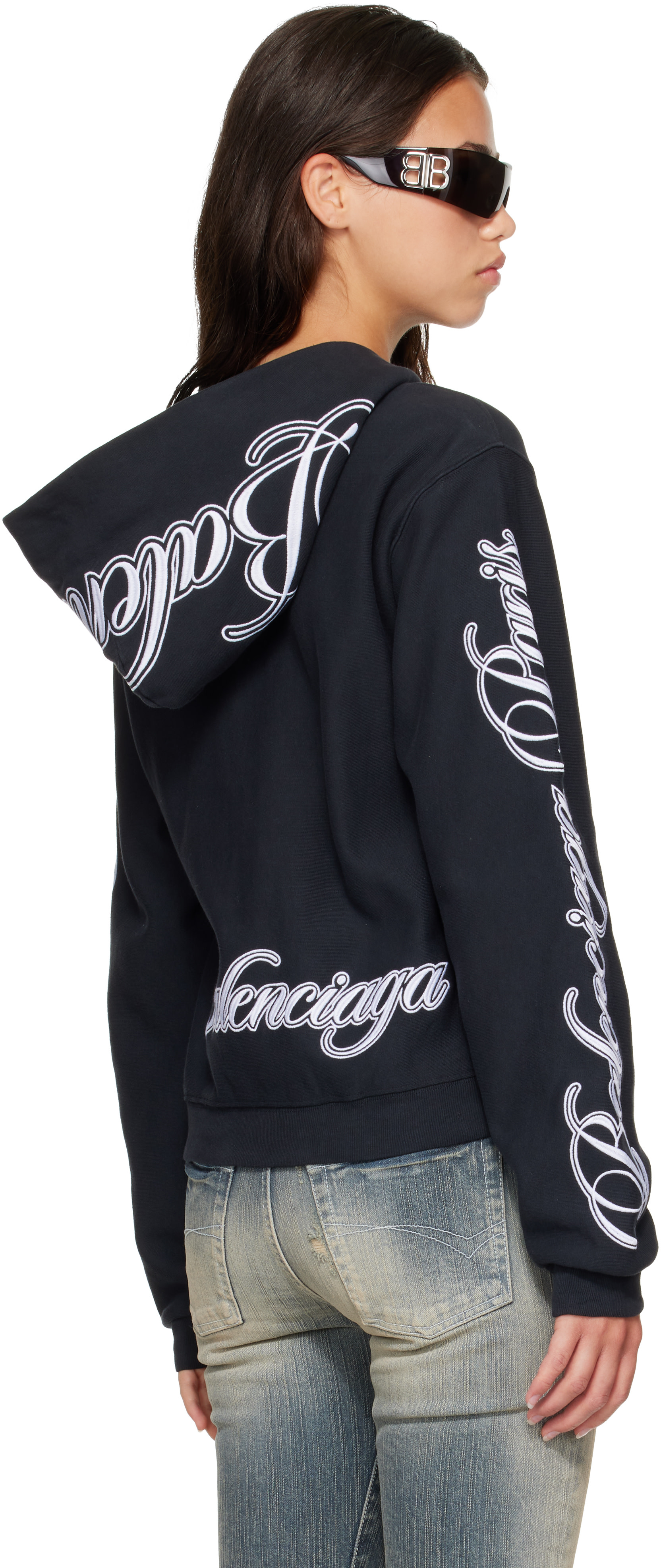 Balenciaga - Pull à capuche noir à glissière et à coupe classique