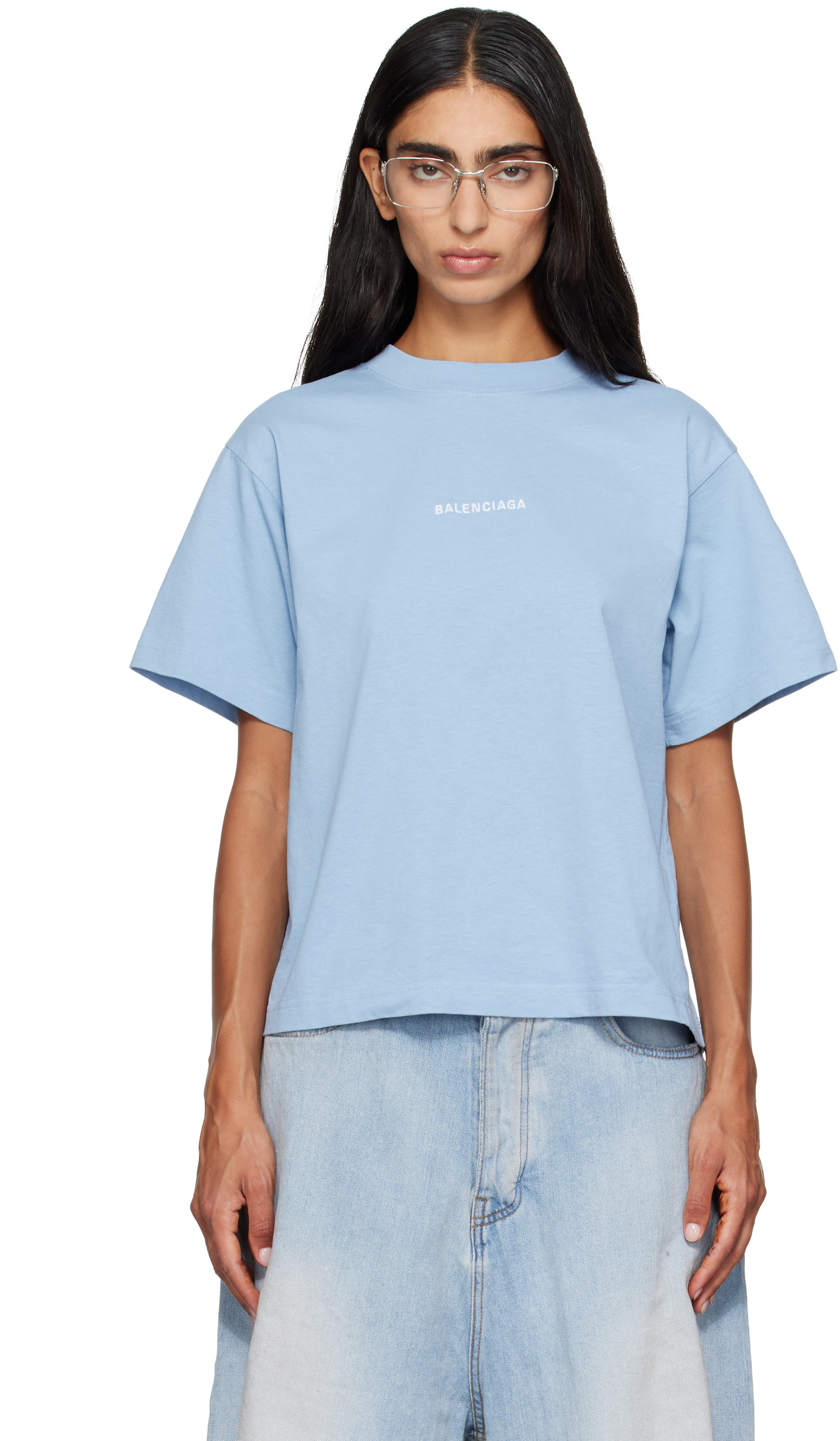 BALENCIAGA バックロゴ Tシャツ ブルー Mサイズ Balenciaga: Blue 'Balenciaga' Back Medium Fit T-shirt | SSENSE Italy