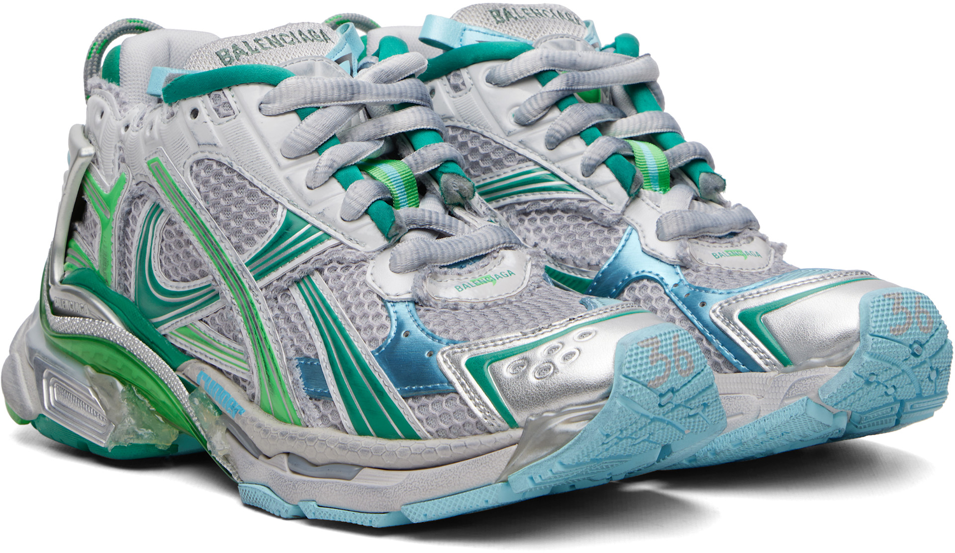 Balenciaga - Baskets de course gris et vert