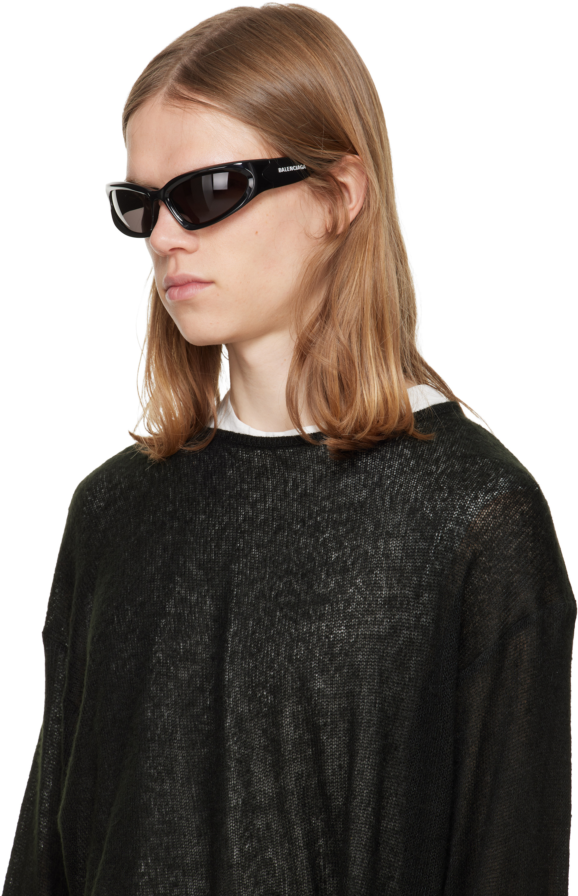 Balenciaga: Black Swift Oval Sunglasses | SSENSE