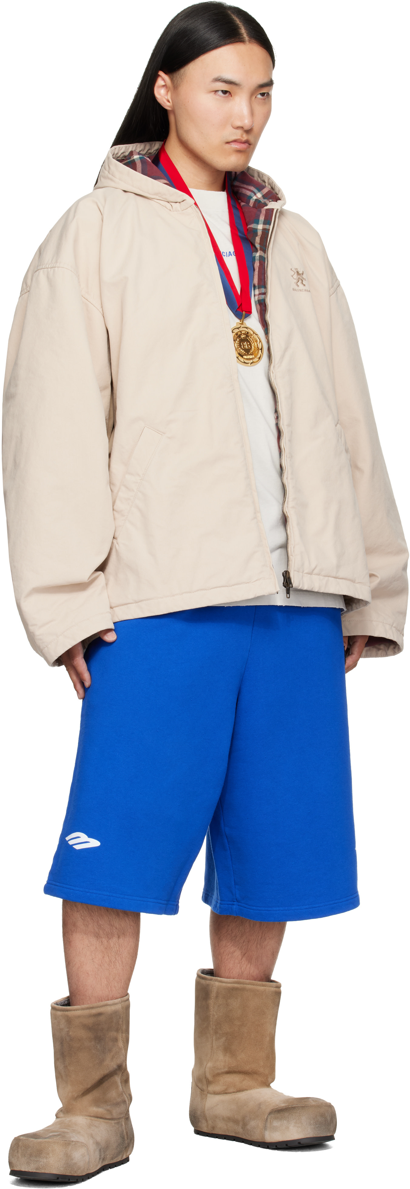 Balenciaga: ベージュ フード付き ジップアップジャケット | SSENSE 日本