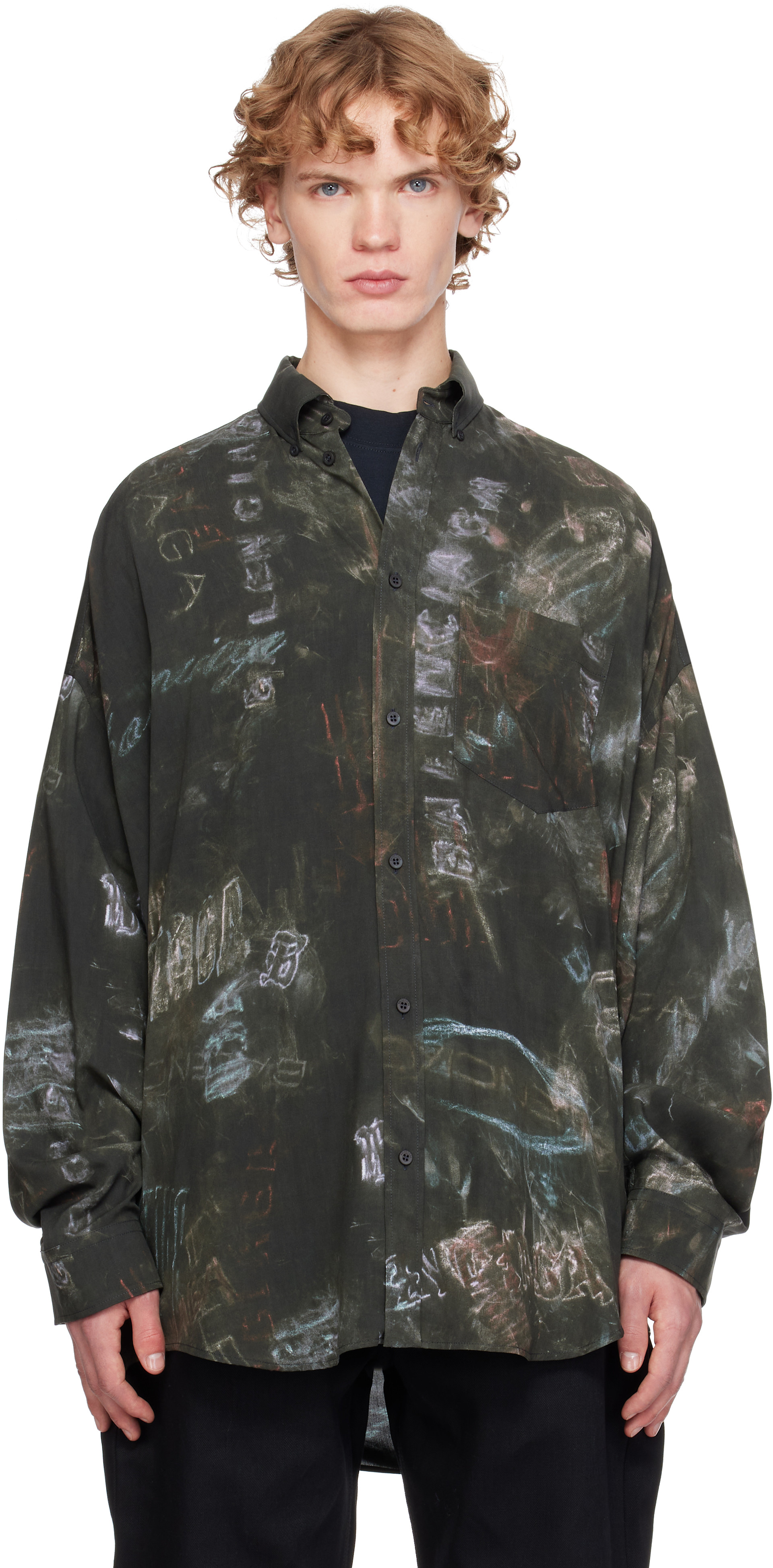 Balenciaga: Gray Washed Crayon Allover Long Sleeve Cocoon Shirt