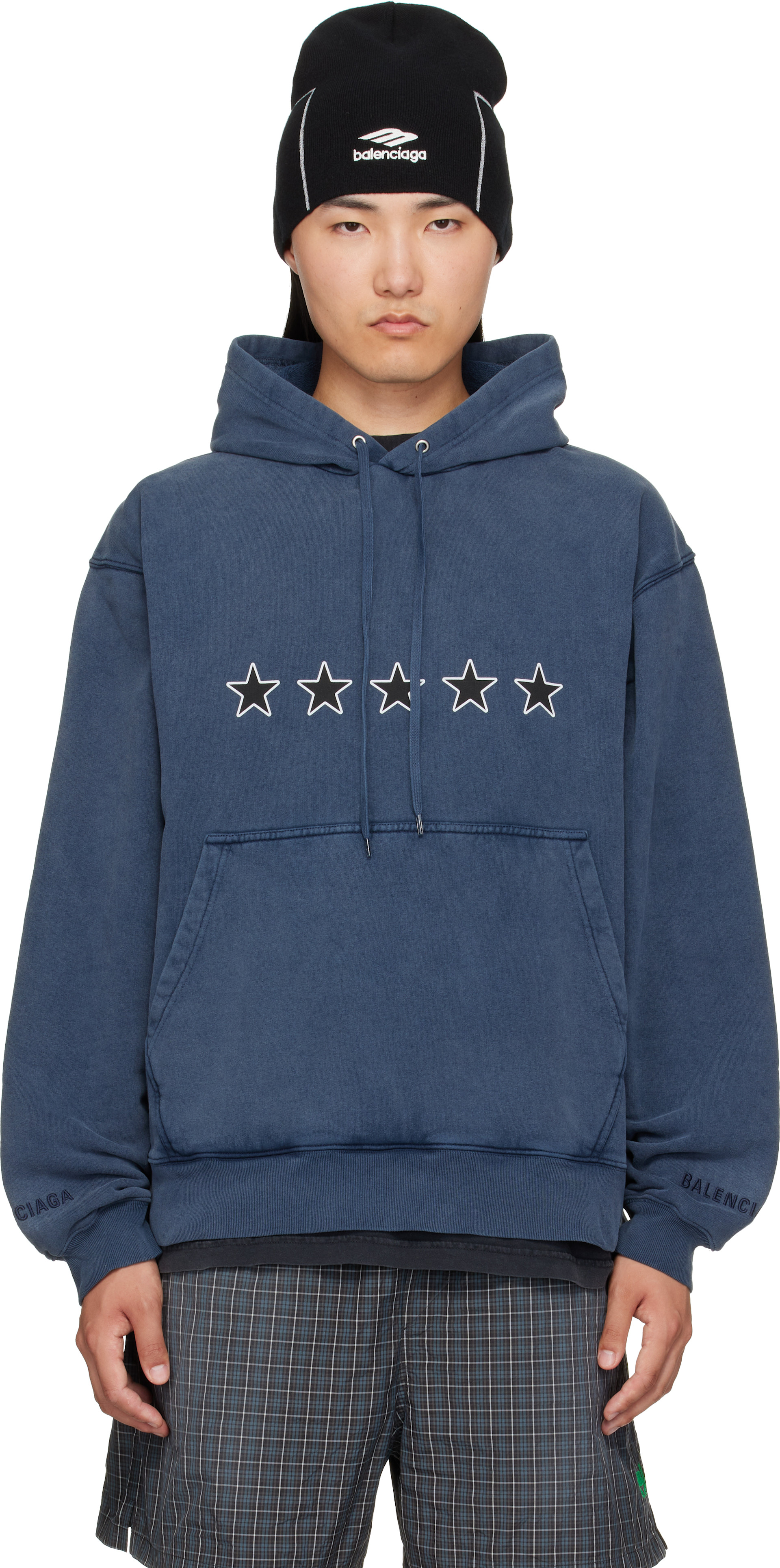 Balenciaga: ネイビー 5-Star オーバーサイズ フーディ | SSENSE 日本