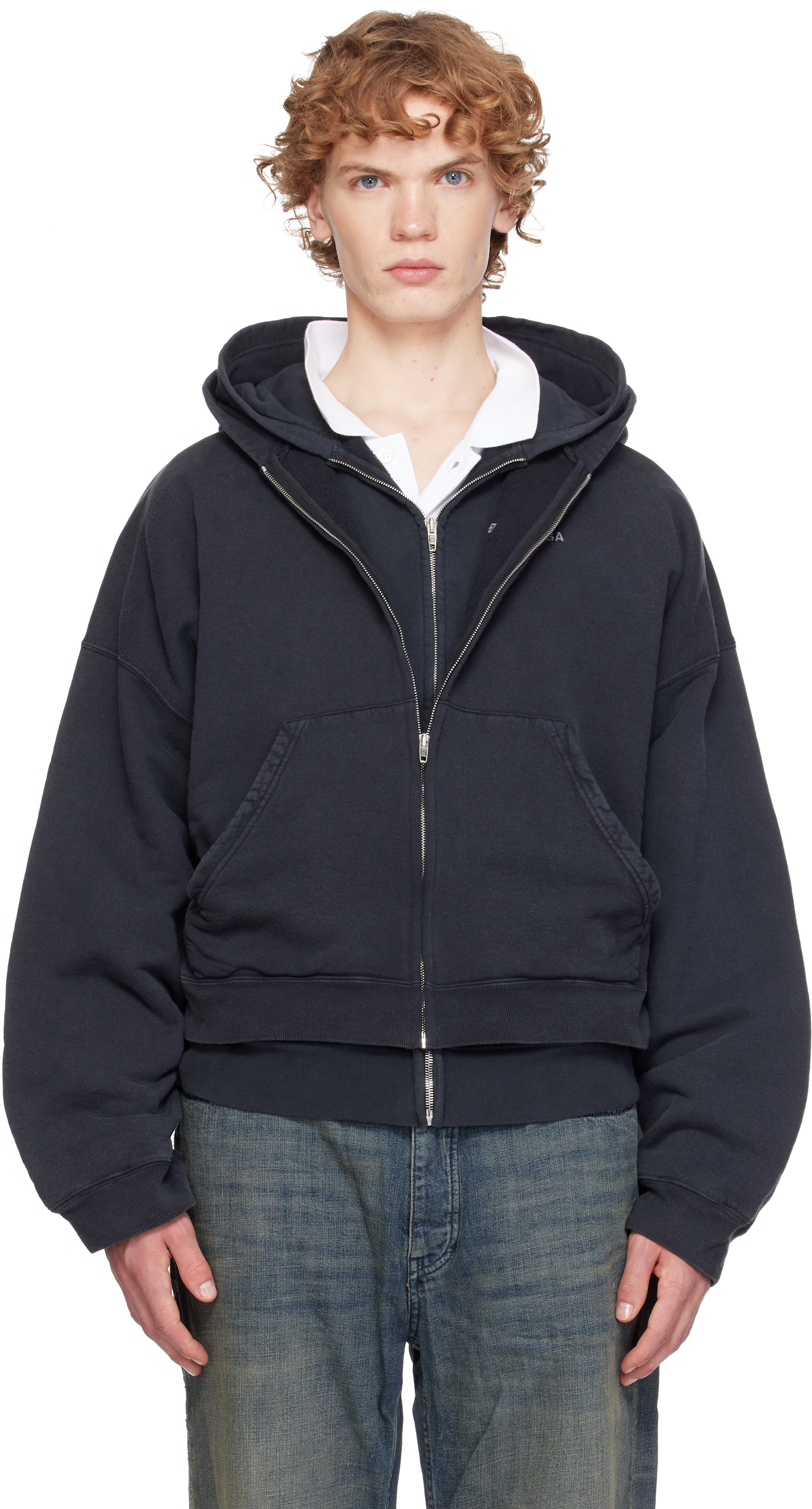 BALENCIAGA フーディ Balenciaga: ブラック レイヤード ジップアップフーディ | SSENSE 日本