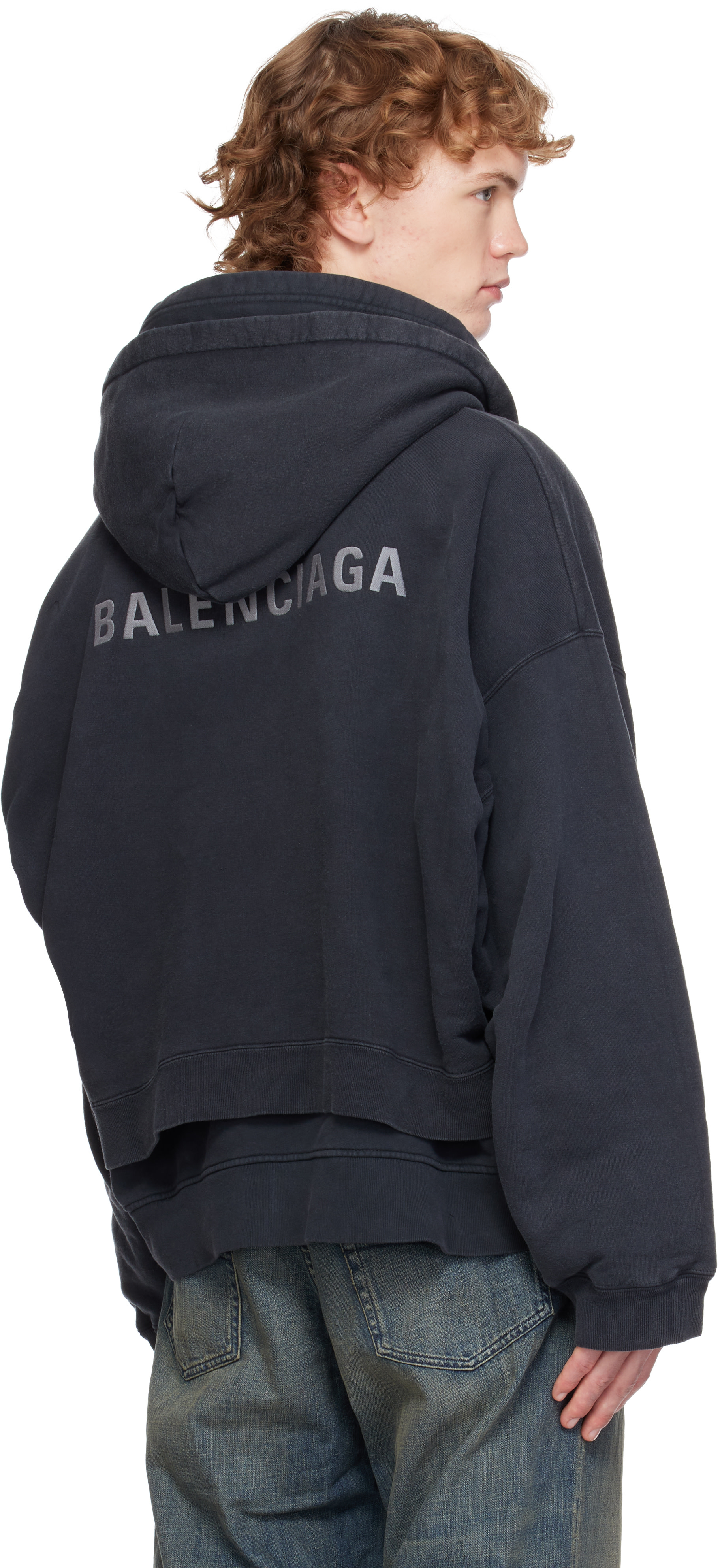 Balenciaga: ブラック レイヤード ジップアップフーディ | SSENSE 日本