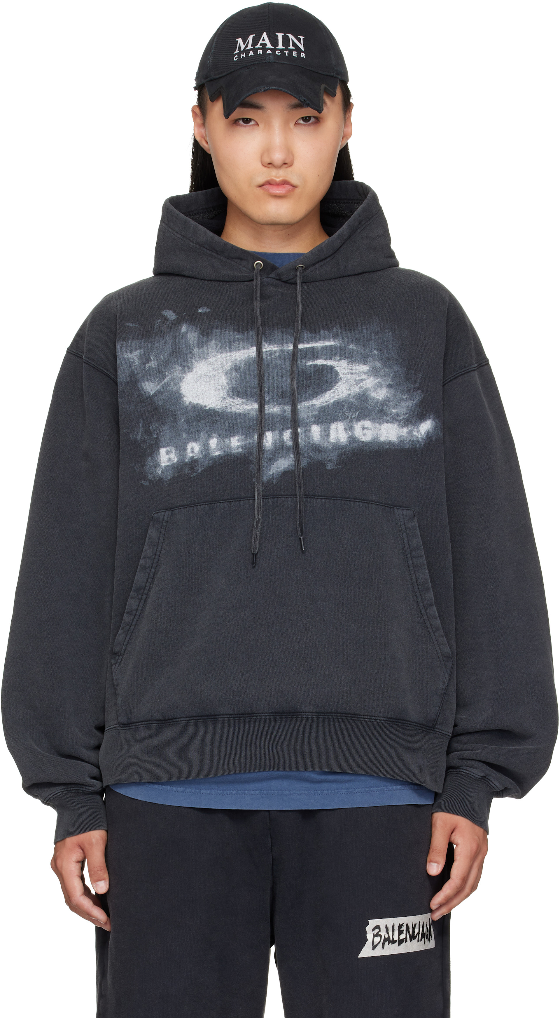 Balenciaga - Pull à capuche noir à effet délavé
