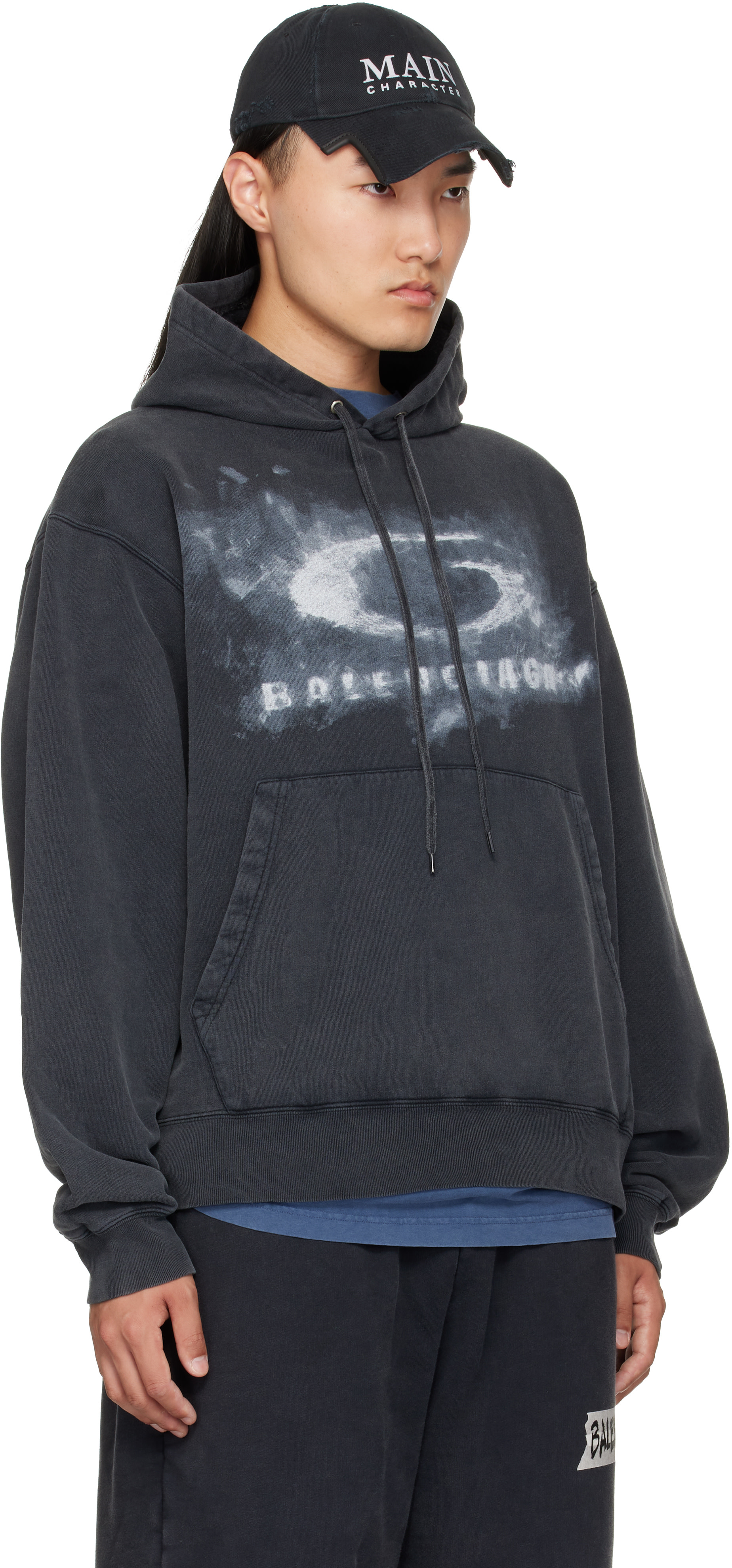 Balenciaga - Pull à capuche noir à effet délavé