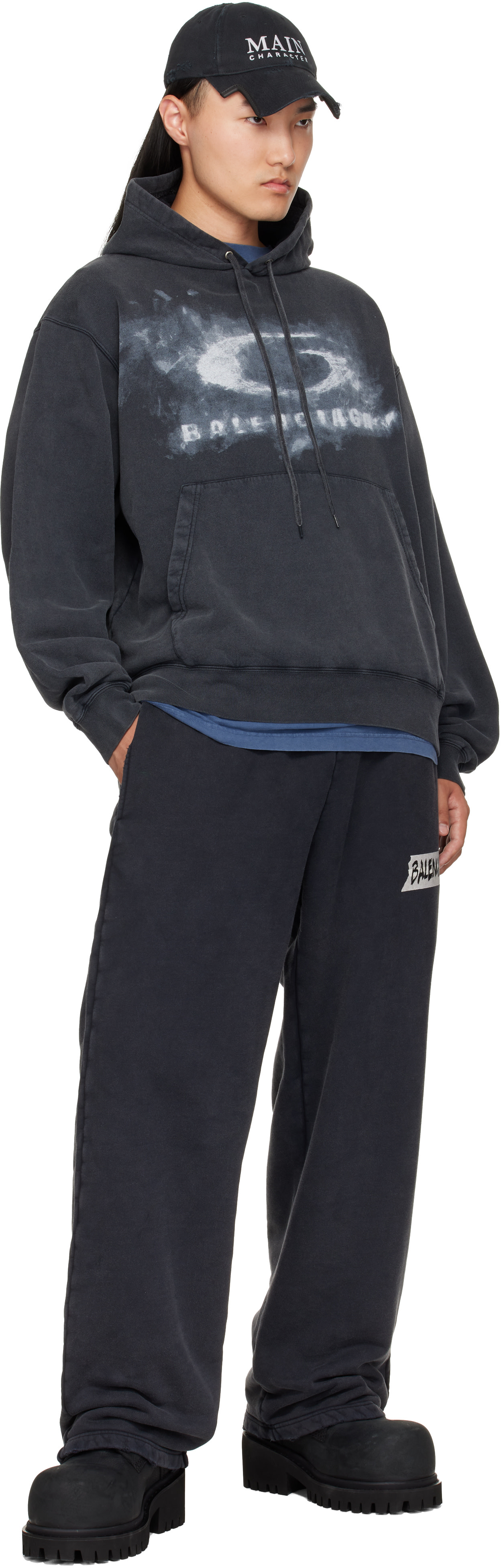 Balenciaga - Pull à capuche noir à effet délavé