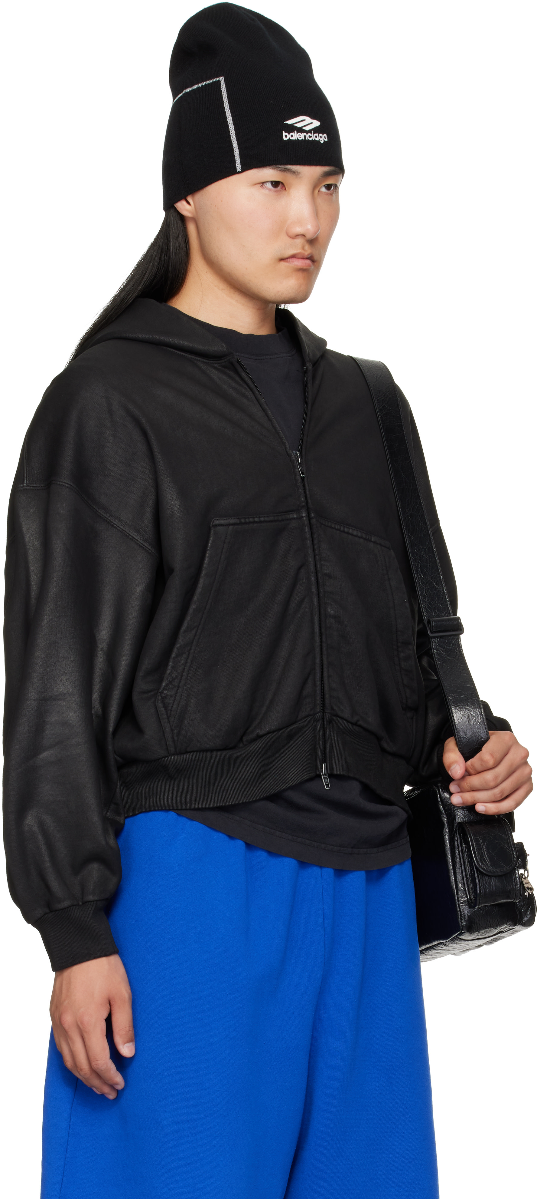 Balenciaga - Pull à capuche écourté noir à glissière