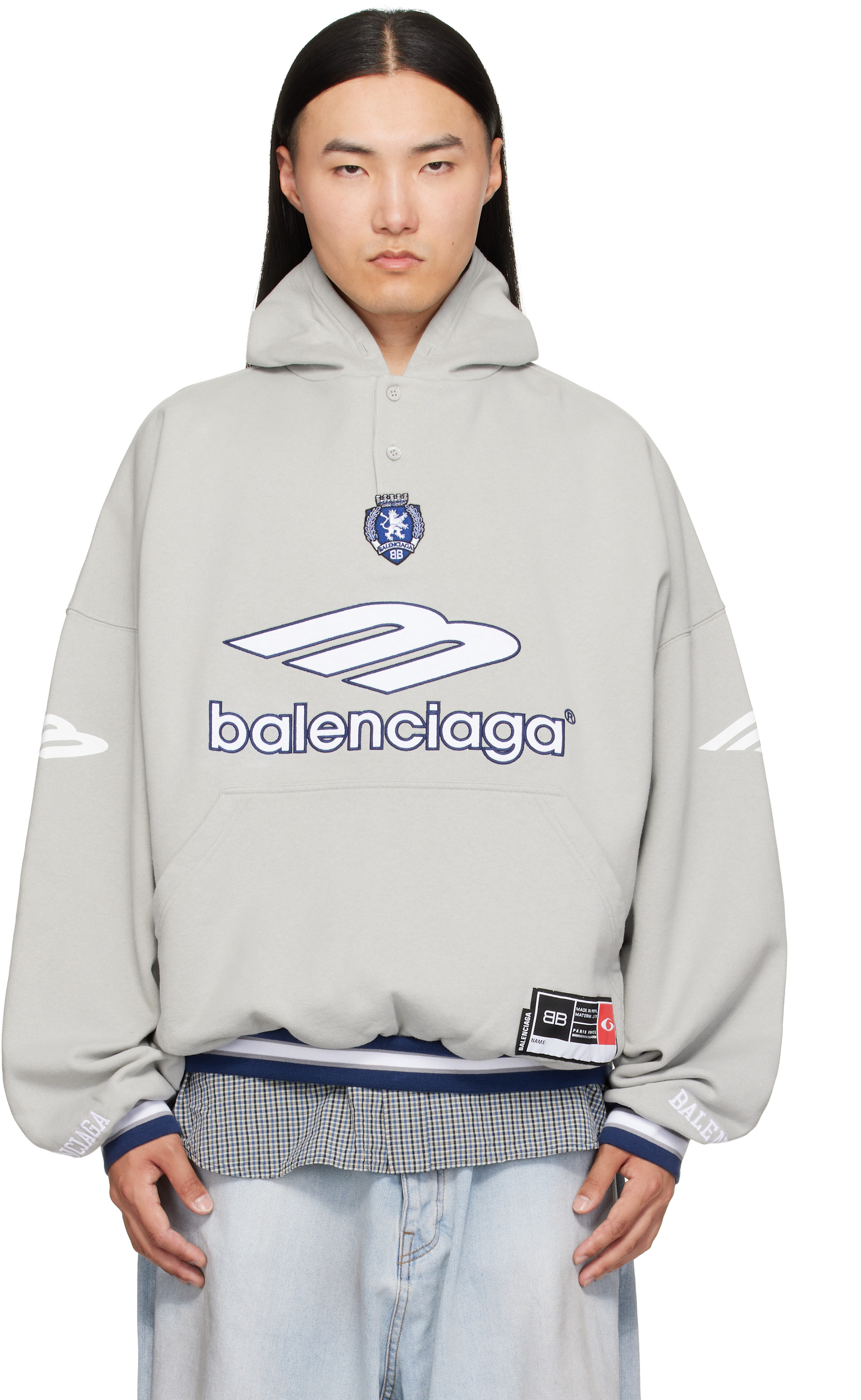 Balenciaga - Pull à capuche gris à col