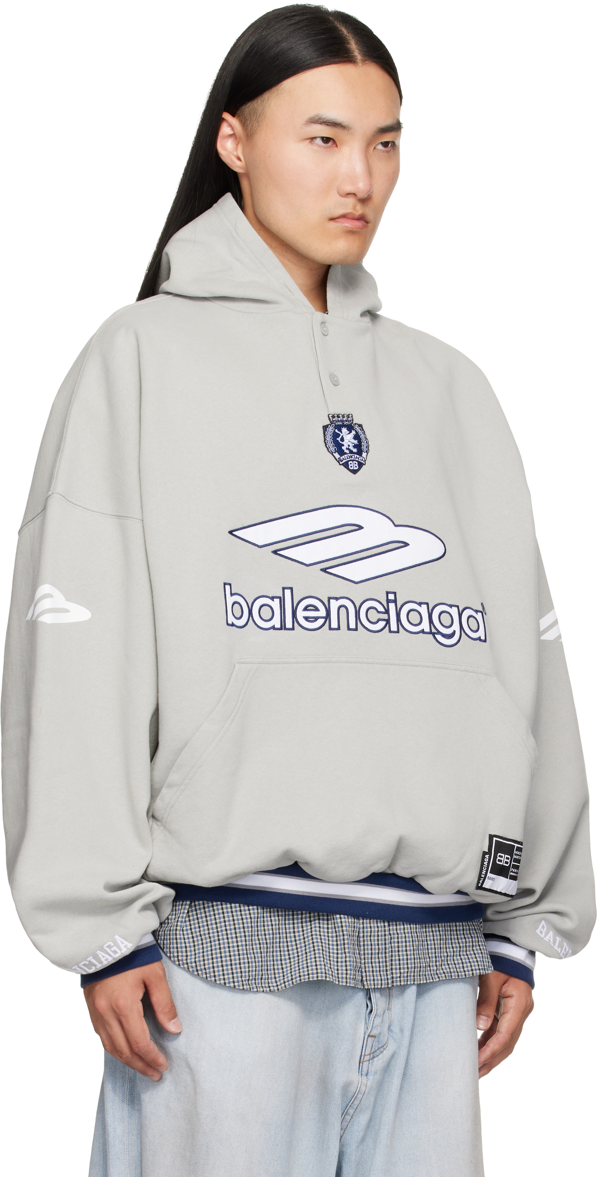 Balenciaga - Pull à capuche gris à col
