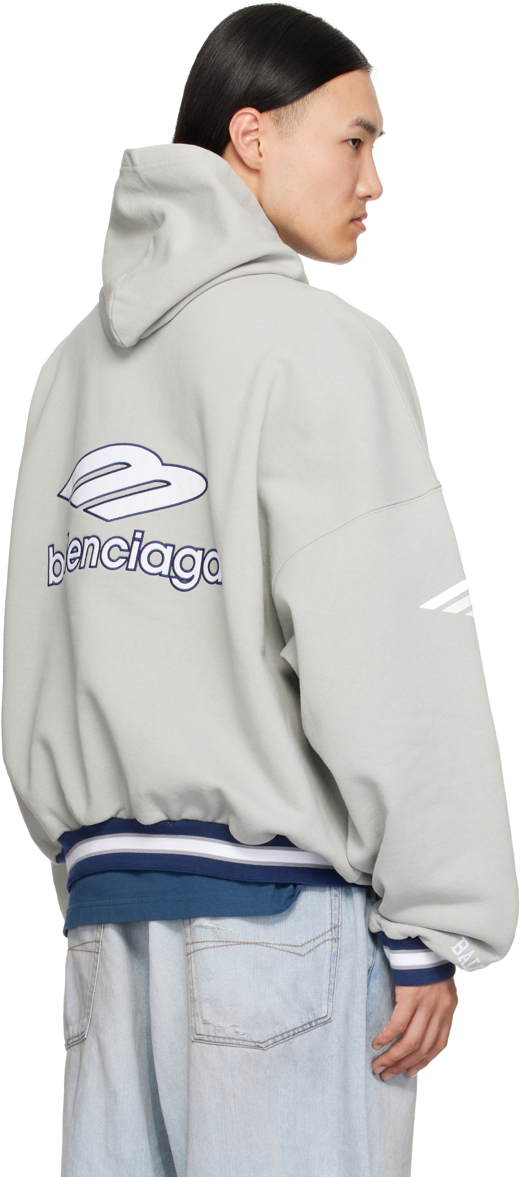 Balenciaga - Pull à capuche gris à col