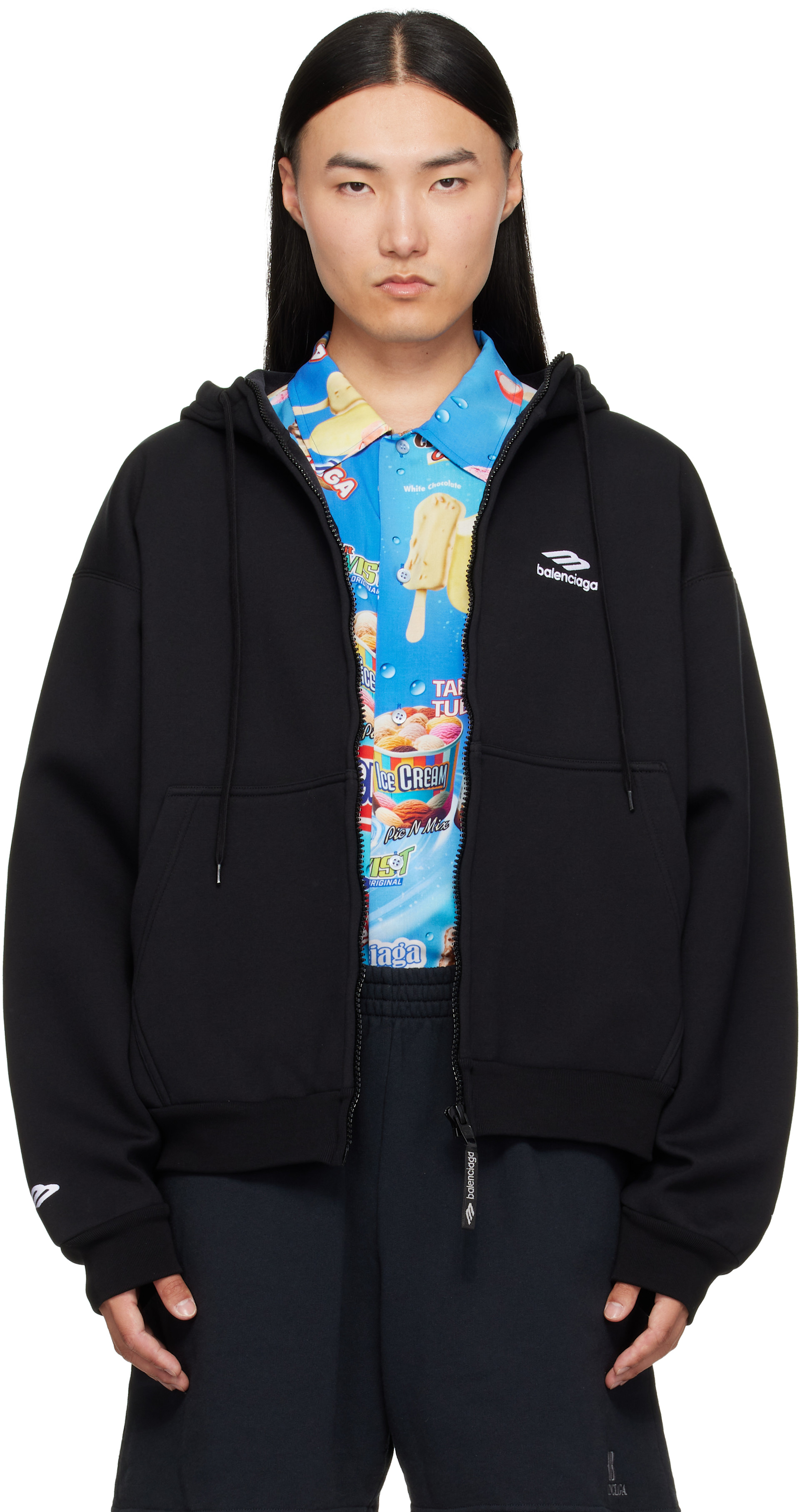 Balenciaga - Pull à capuche noir à glissière