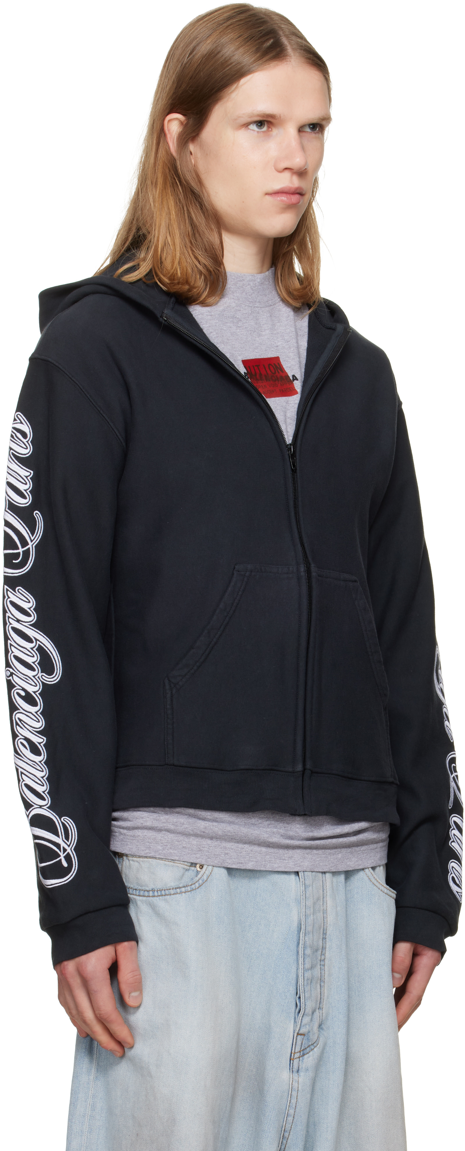 BALENCIAGA フーディ Balenciaga: Black Cursive Zip-Up Regular Fit Hoodie | SSENSE