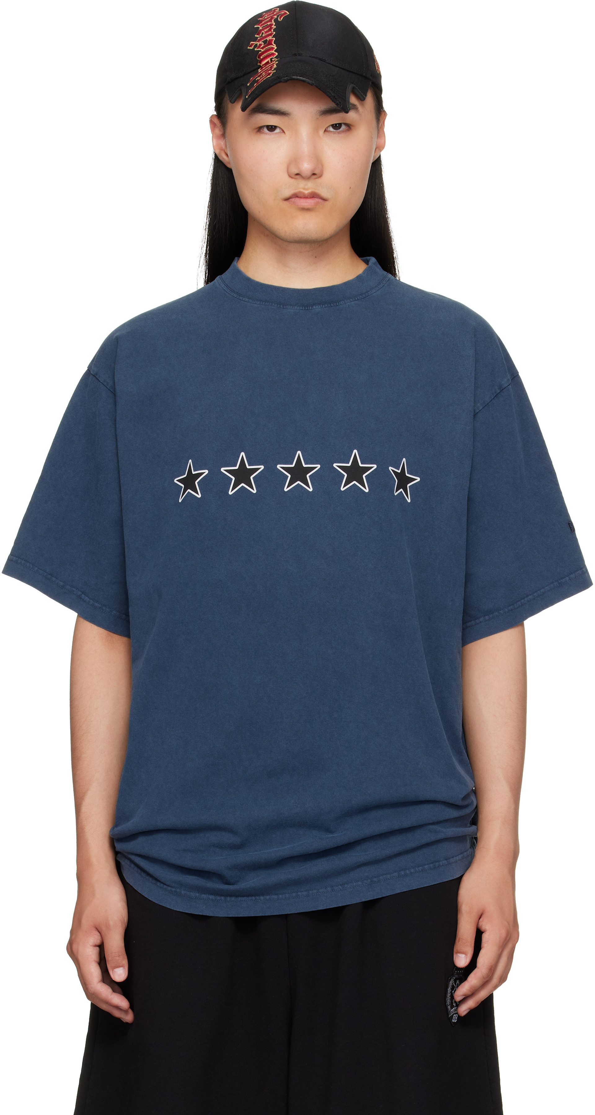 BALENCIAGA ロゴプリント Tシャツ ネイビー Balenciaga: ネイビー 5-Star Tシャツ | SSENSE 日本