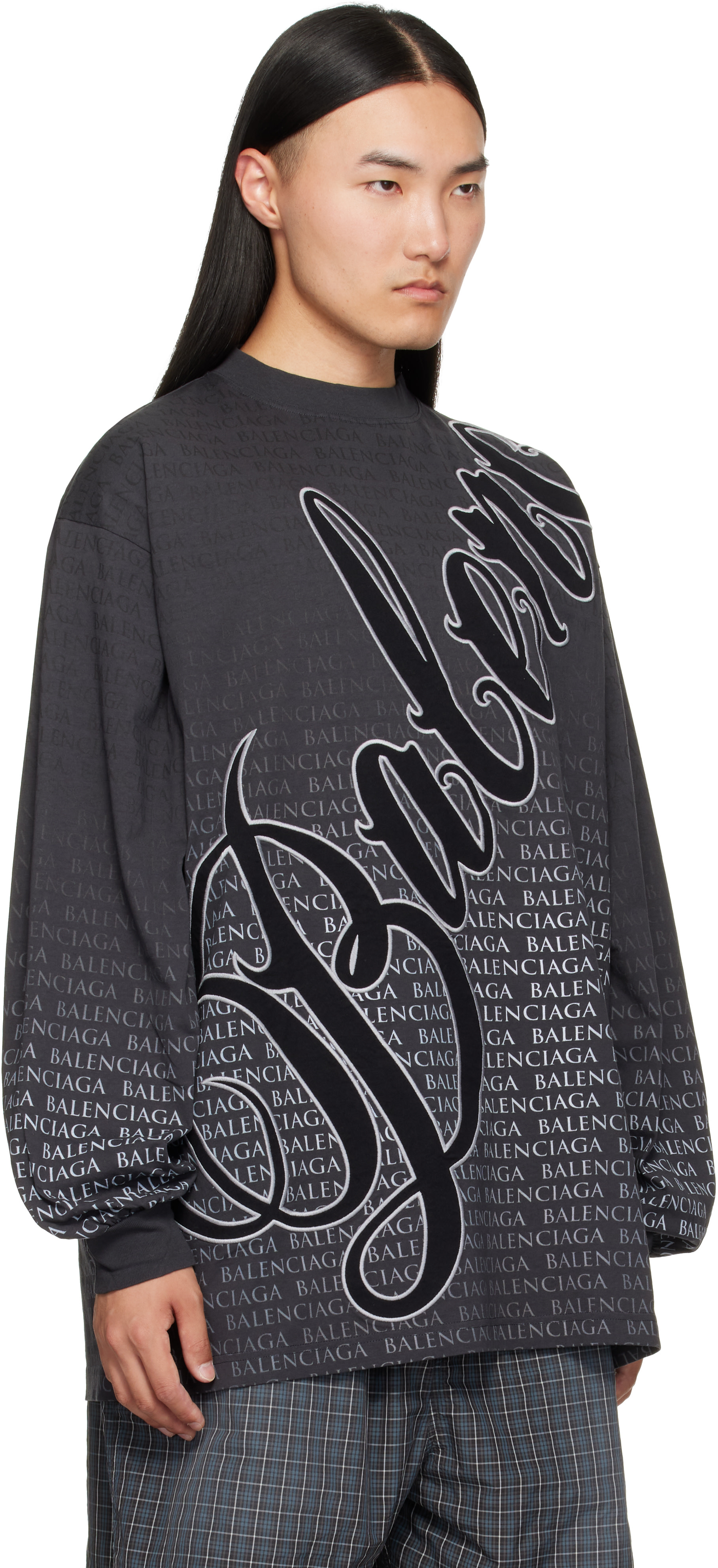 Balenciaga: グレー プリント 長袖Tシャツ | SSENSE 日本