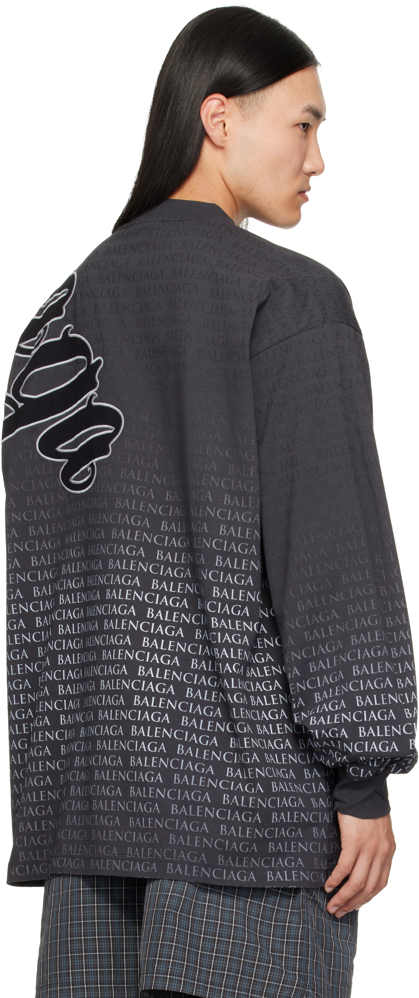 Balenciaga: グレー プリント 長袖Tシャツ | SSENSE 日本