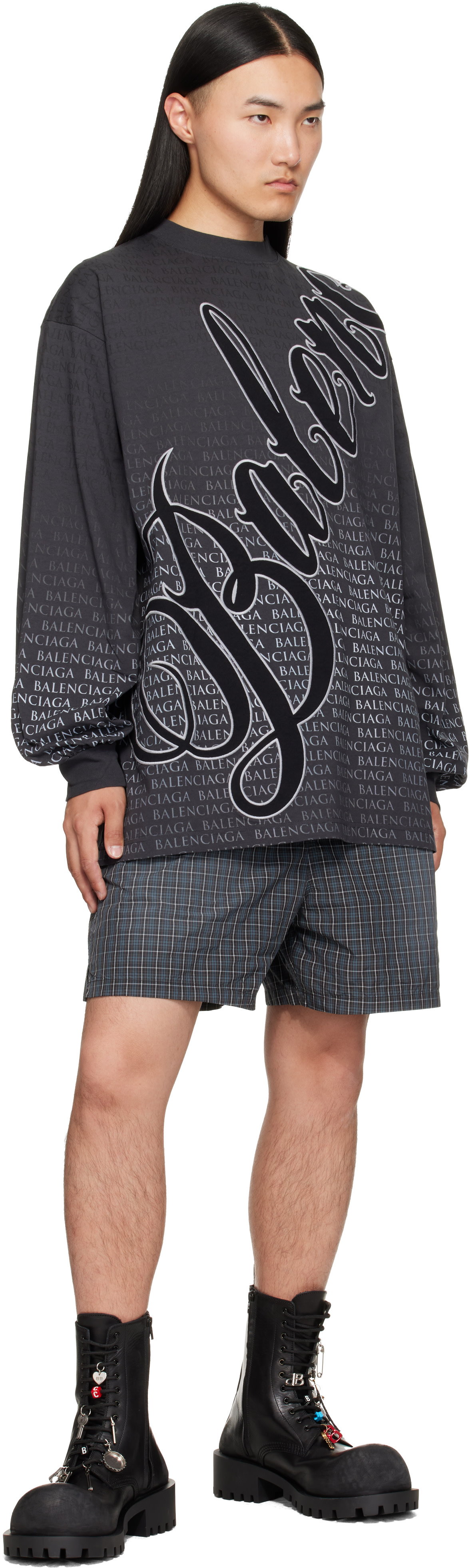 Balenciaga: グレー プリント 長袖Tシャツ | SSENSE 日本