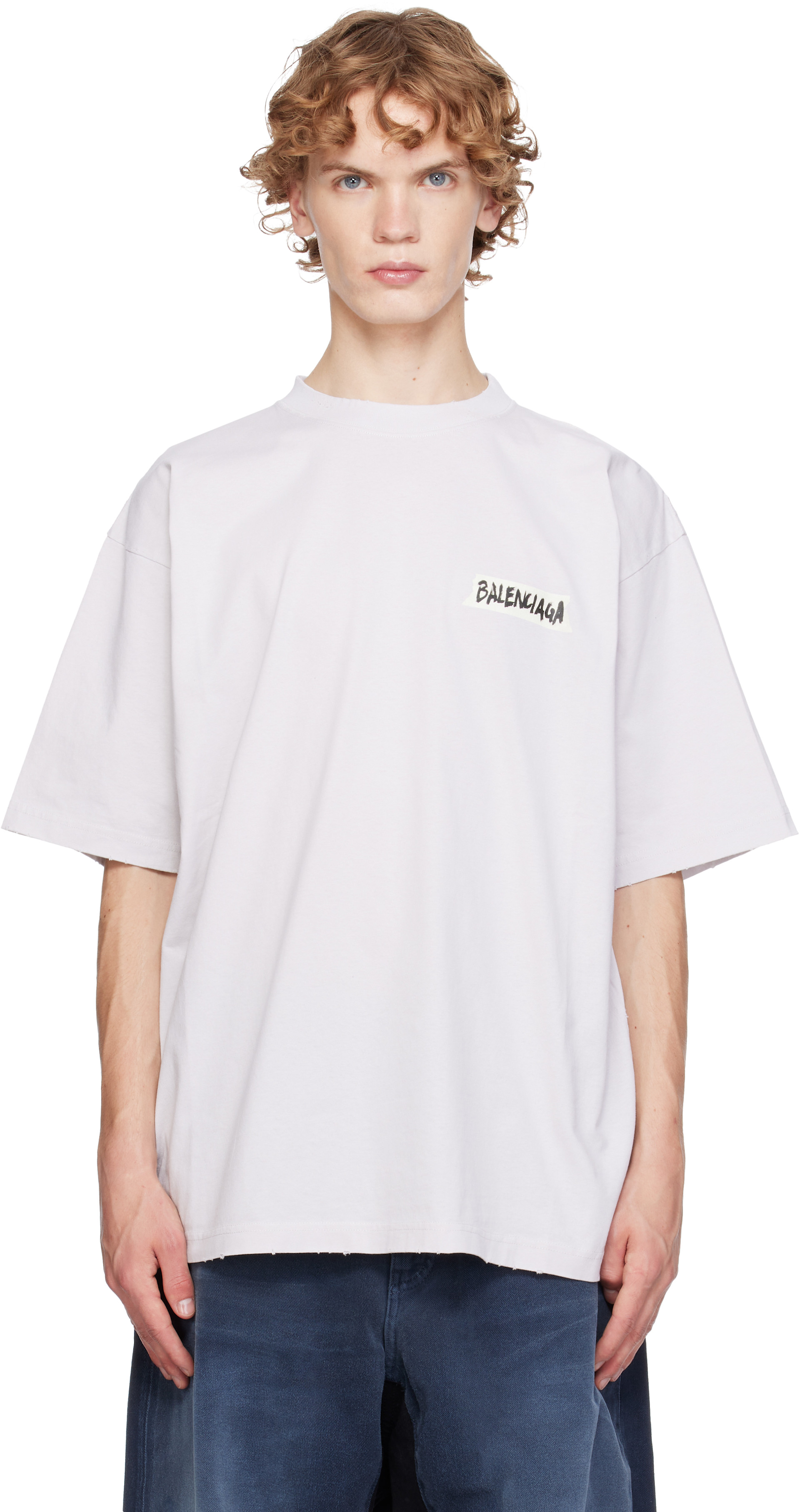 Balenciaga: オフホワイト Masking Tape ミディアムフィット Tシャツ