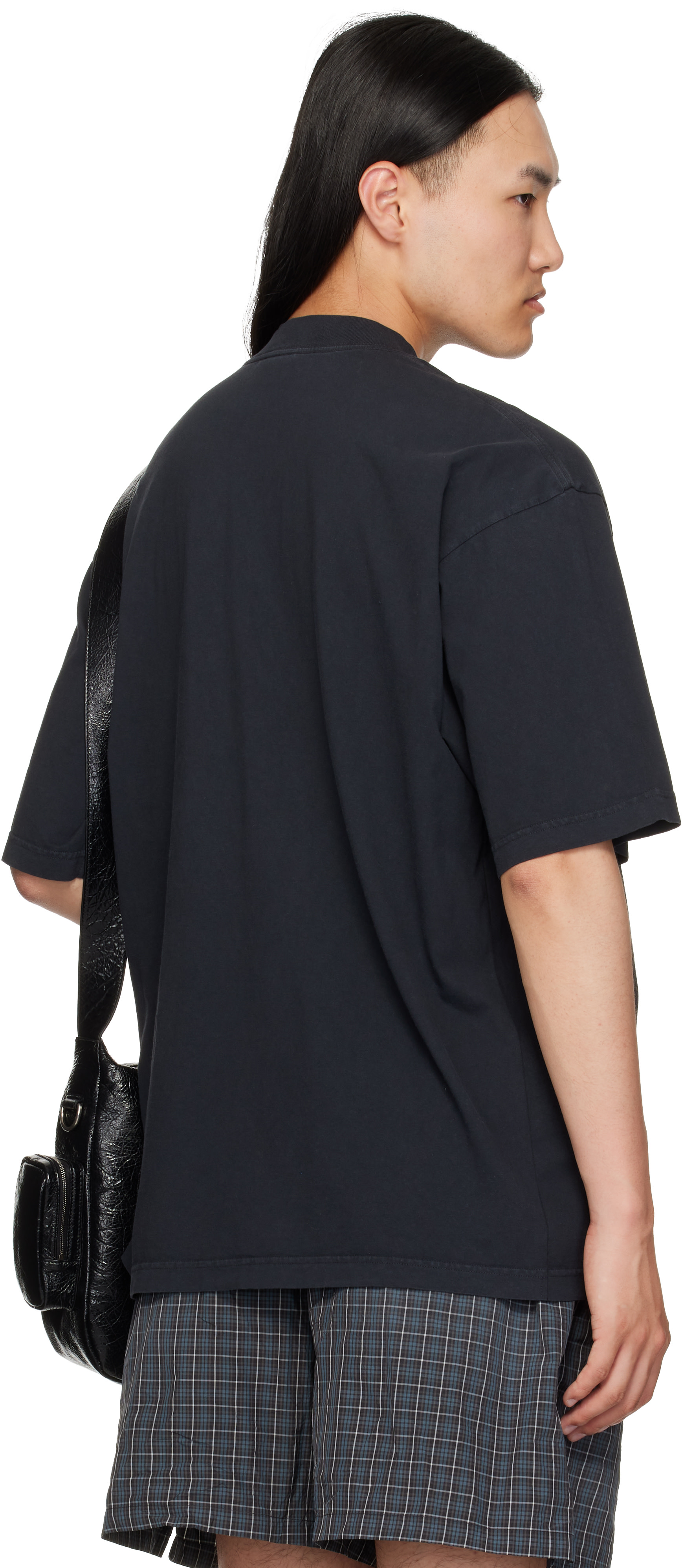 Balenciaga: ブラック ロゴ刺繍 Tシャツ | SSENSE 日本