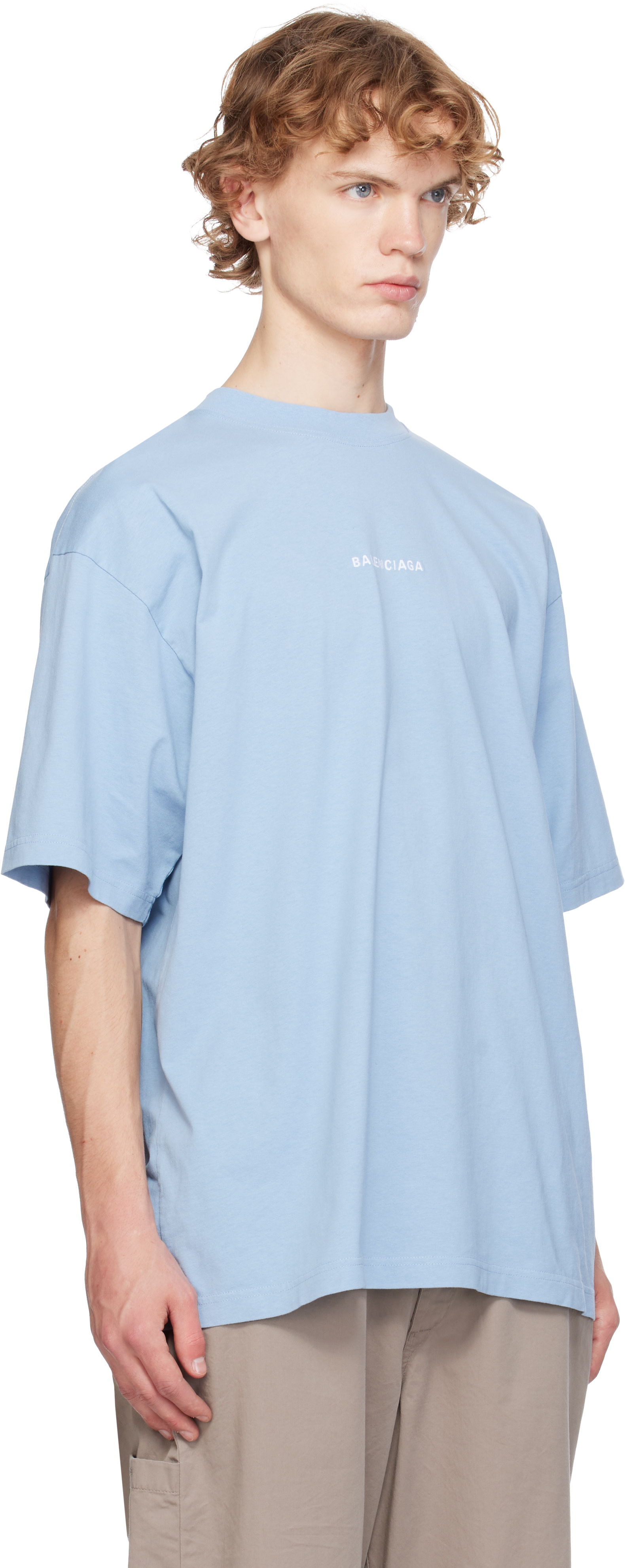 Balenciaga: ブルー 'Balenciaga' Back ミディアムフィット Tシャツ