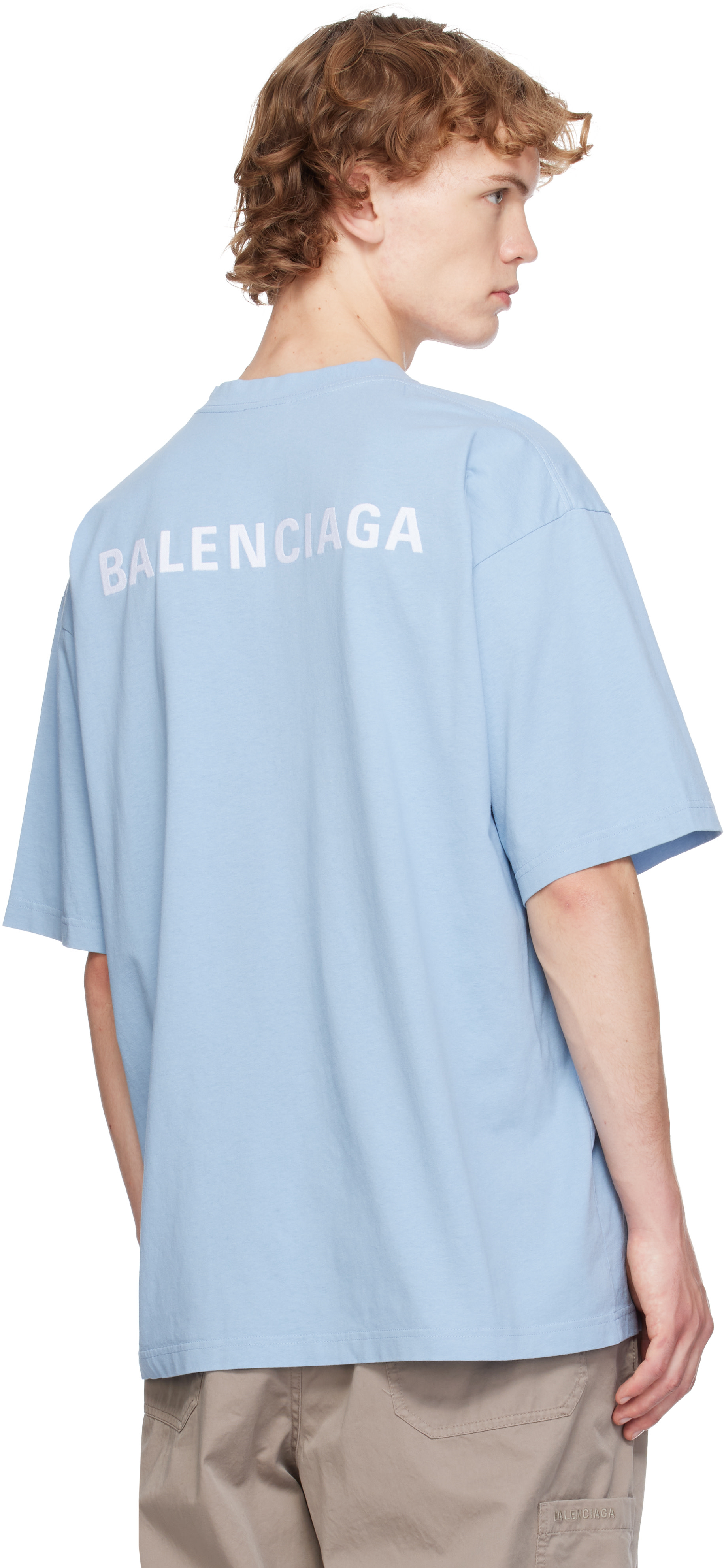 Balenciaga: Blue 'Balenciaga' Back Medium Fit T-shirt | SSENSE