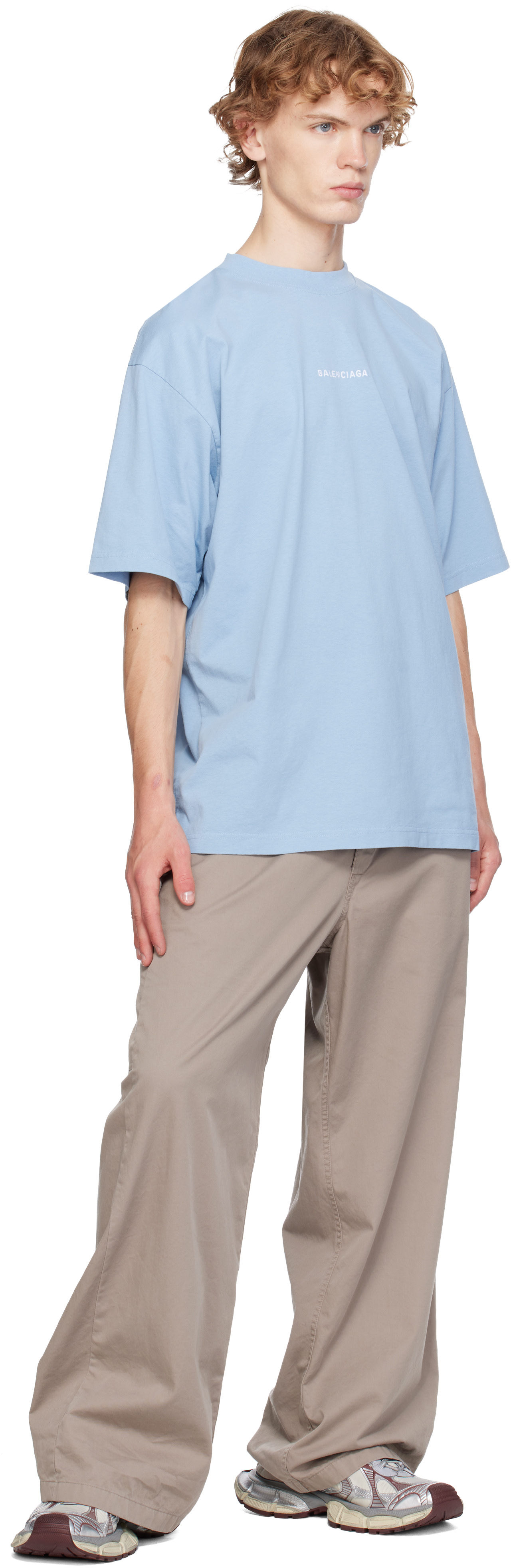 Balenciaga: ブルー 'Balenciaga' Back ミディアムフィット Tシャツ