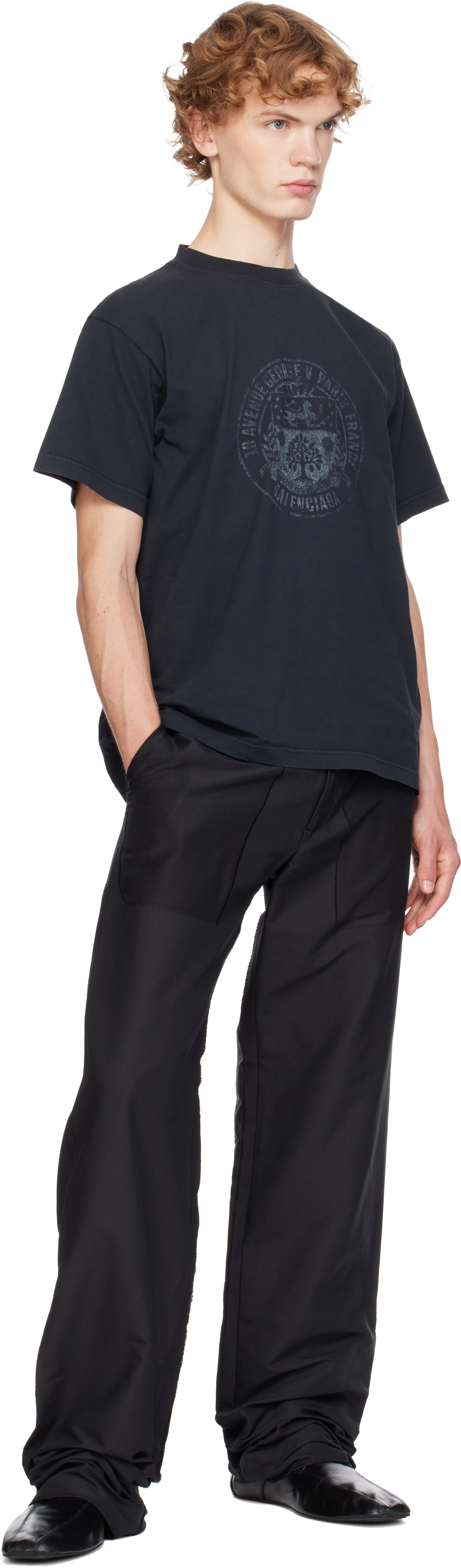 Balenciaga: Black Standard Address Crest T-shirt | SSENSE Canada