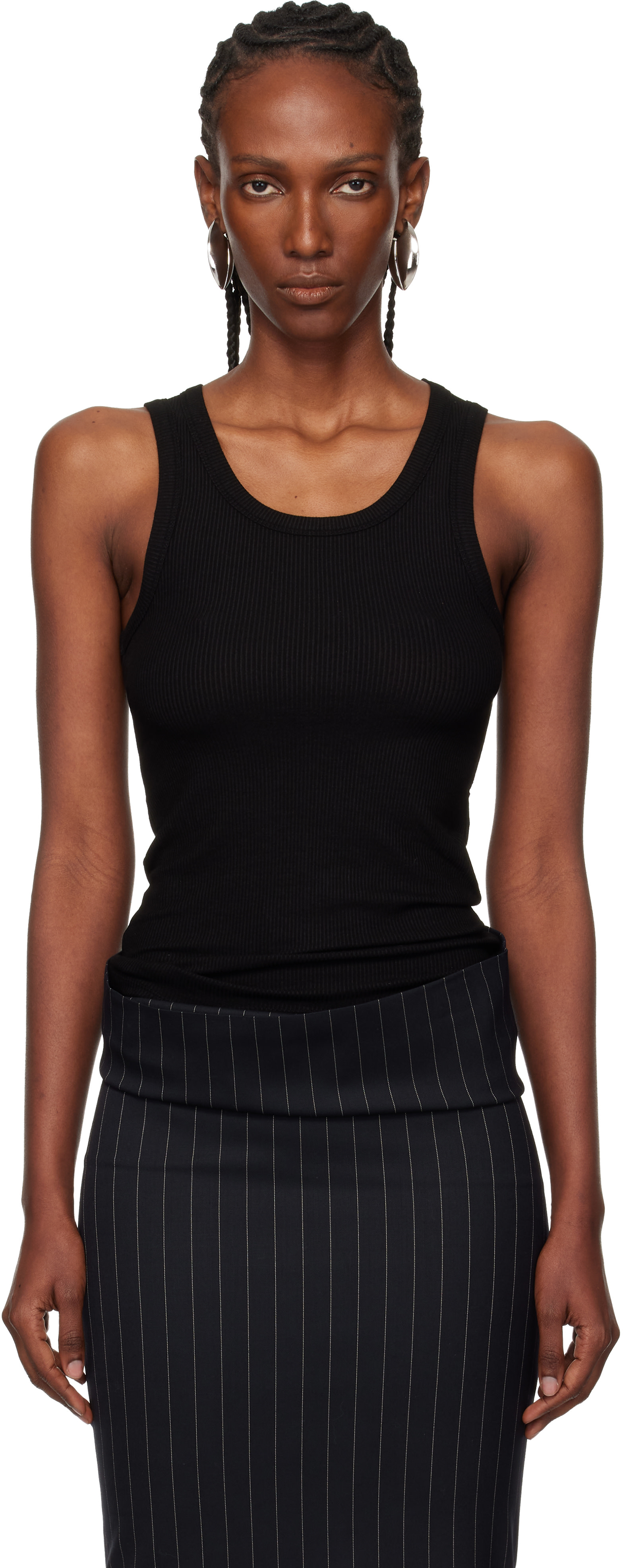 Mugler: Black Ribbed Tank Top | SSENSE