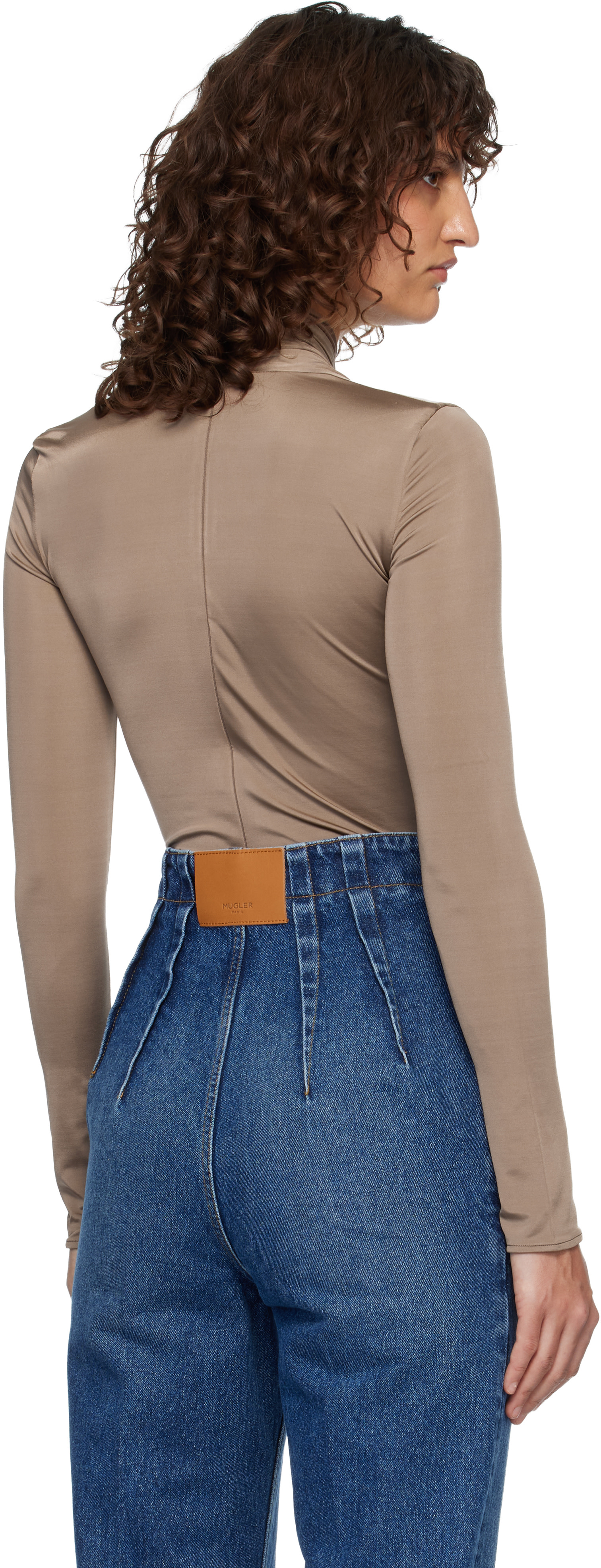 Mugler - Justaucorps brun à col torsadé