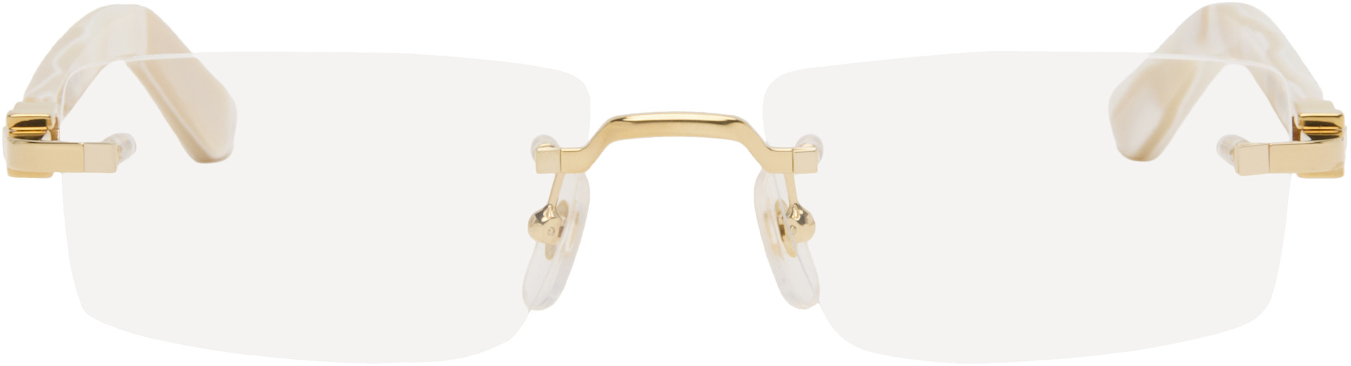 Cartier: ゴールド＆オフホワイト Signature C リムレス メガネ
