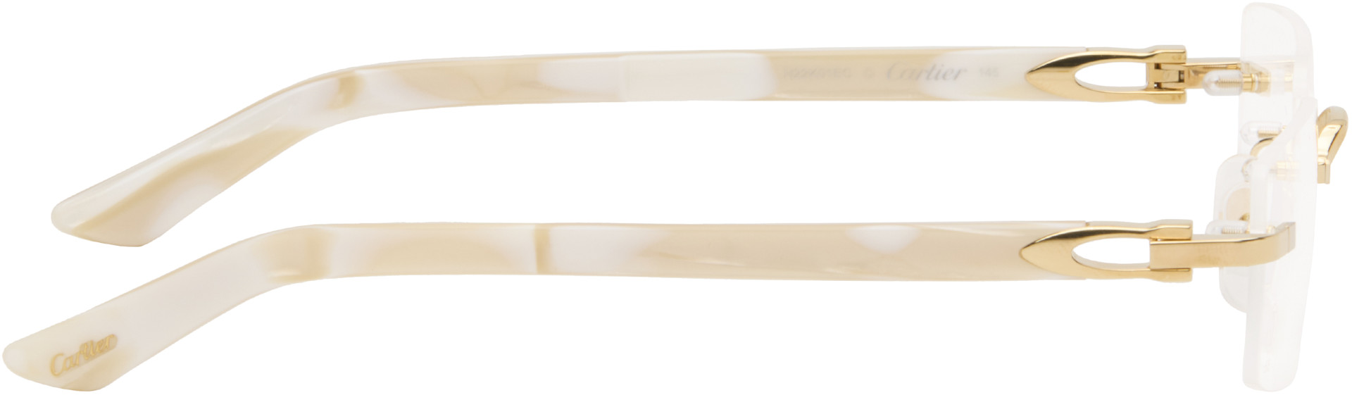 Cartier: ゴールド＆オフホワイト Signature C リムレス メガネ 