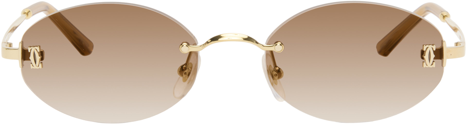 Cartier: Gold Signature C Oval Rimless Sunglasses | SSENSE