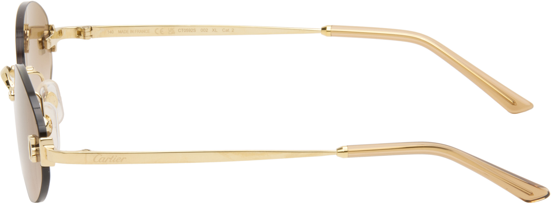 パ*ル様 Cartier ゴールドフレーム オーバル サングラス　度入り Cartier: ゴールド Signature C リムレス オーバルサングラス | SSENSE