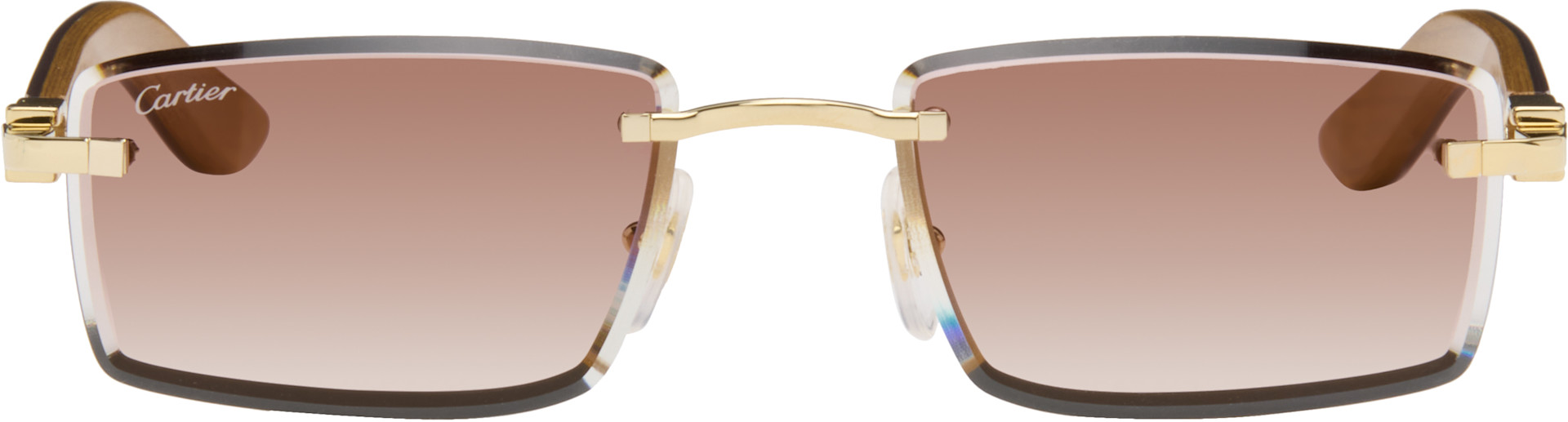 Cartier: ゴールド＆ブラウン 'Elongated C de Cartier' サングラス