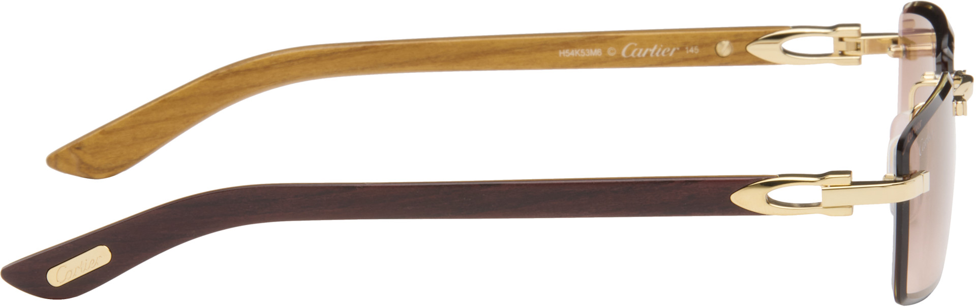 Cartier: ゴールド＆ブラウン 'Elongated C de Cartier' サングラス