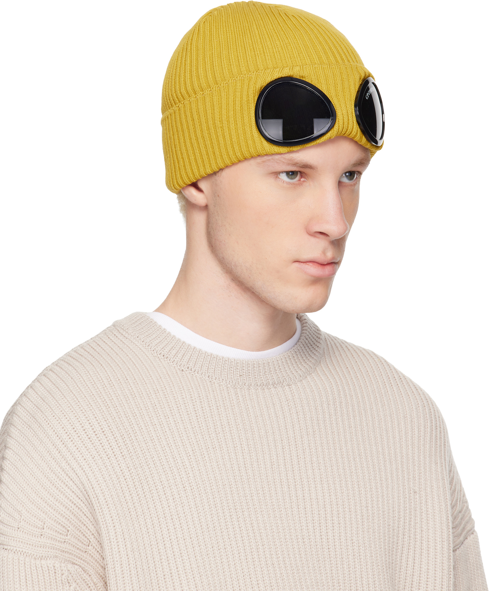 C.P. Company: Yellow Cotton Goggle Beanie | SSENSE
