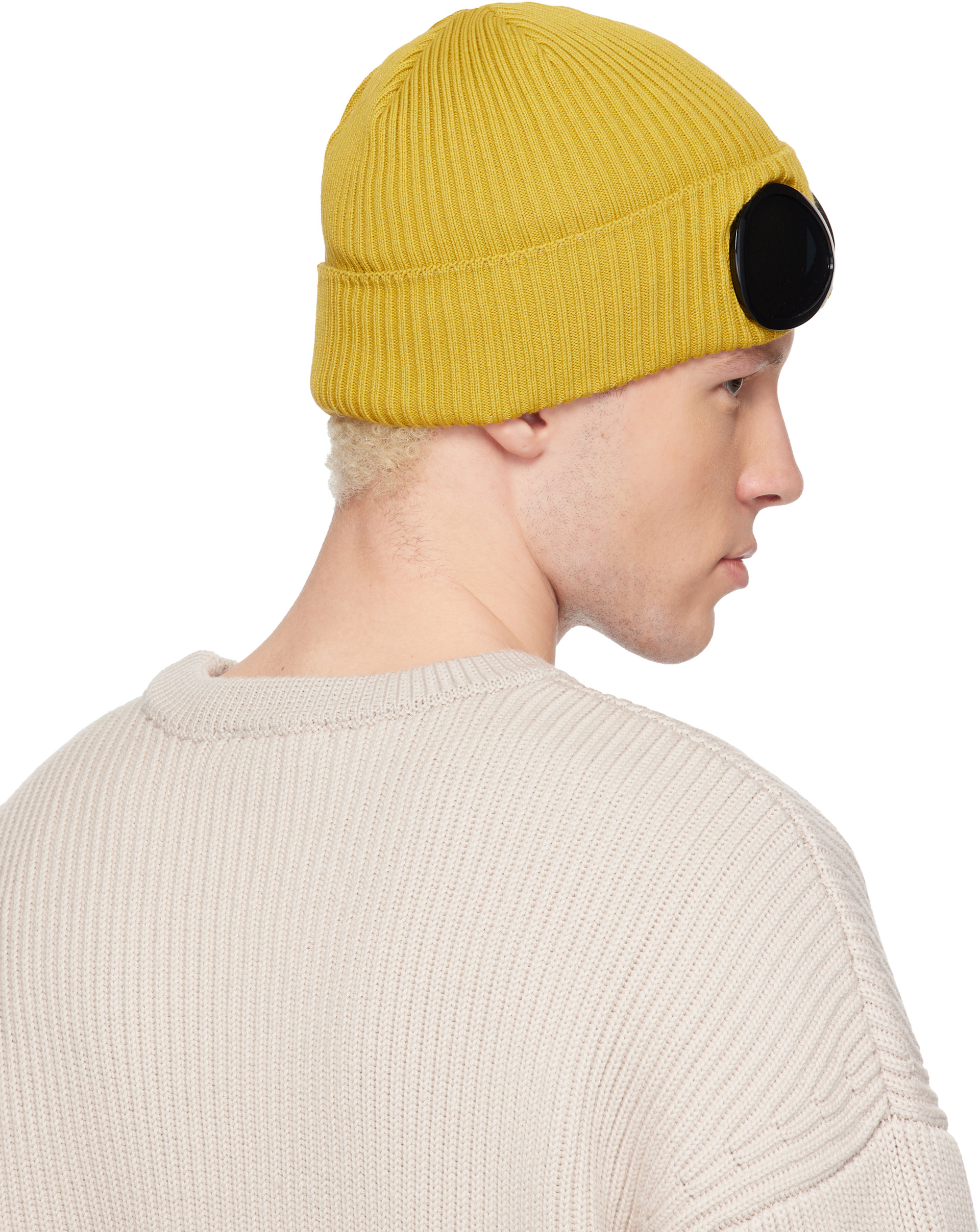 C.P. Company: Yellow Cotton Goggle Beanie | SSENSE