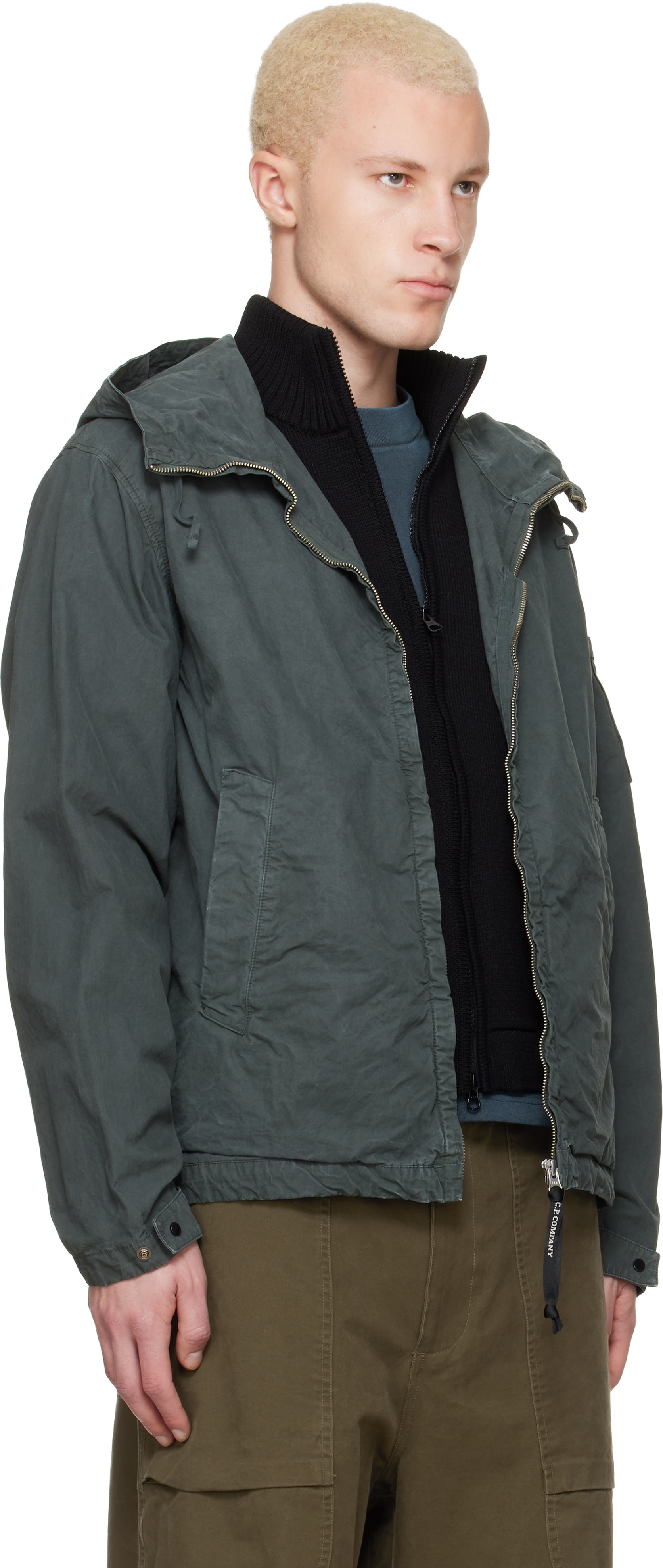 C.P. Company: Green Micro-Reps Hooded Lens Jacket | SSENSE