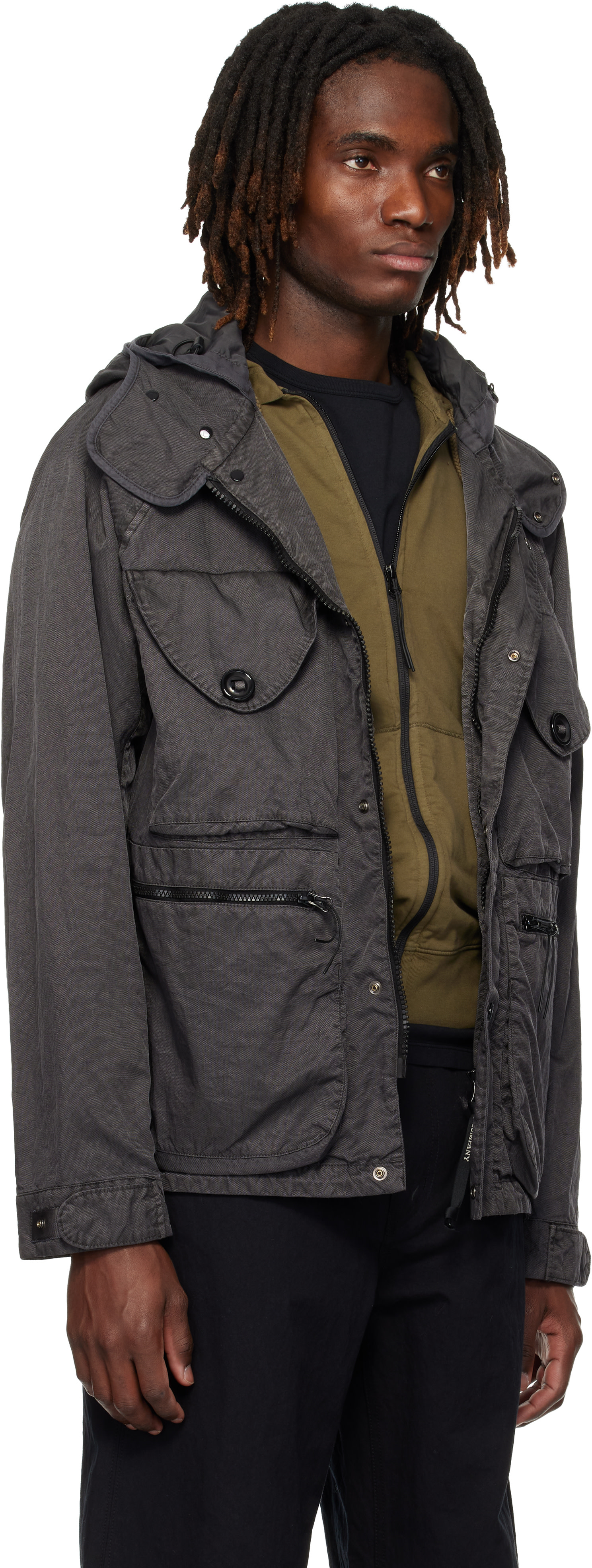 C.P. Company: Gray Panama-R Mixed Goggle Jacket | SSENSE